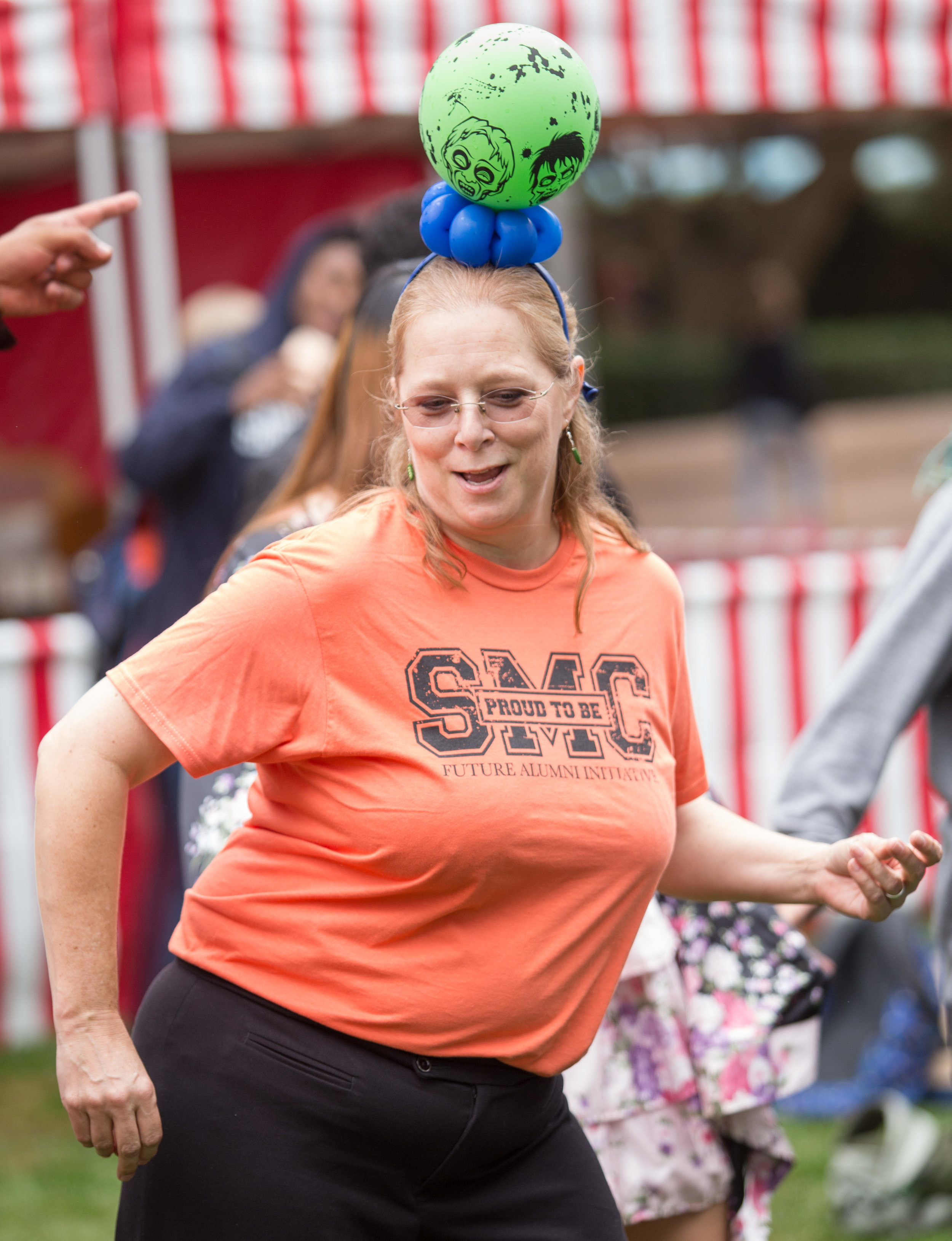  Dr. Nancy Grass Associate Dean, Student Life dances to the song "Cupid Shuffle" by R&B artist Cupid on the Santa Monica College's Main Campus Quad for the Associated Students' Homecoming Carnival on Halloween on Tuesday, October 31st 2017 (Photo by: