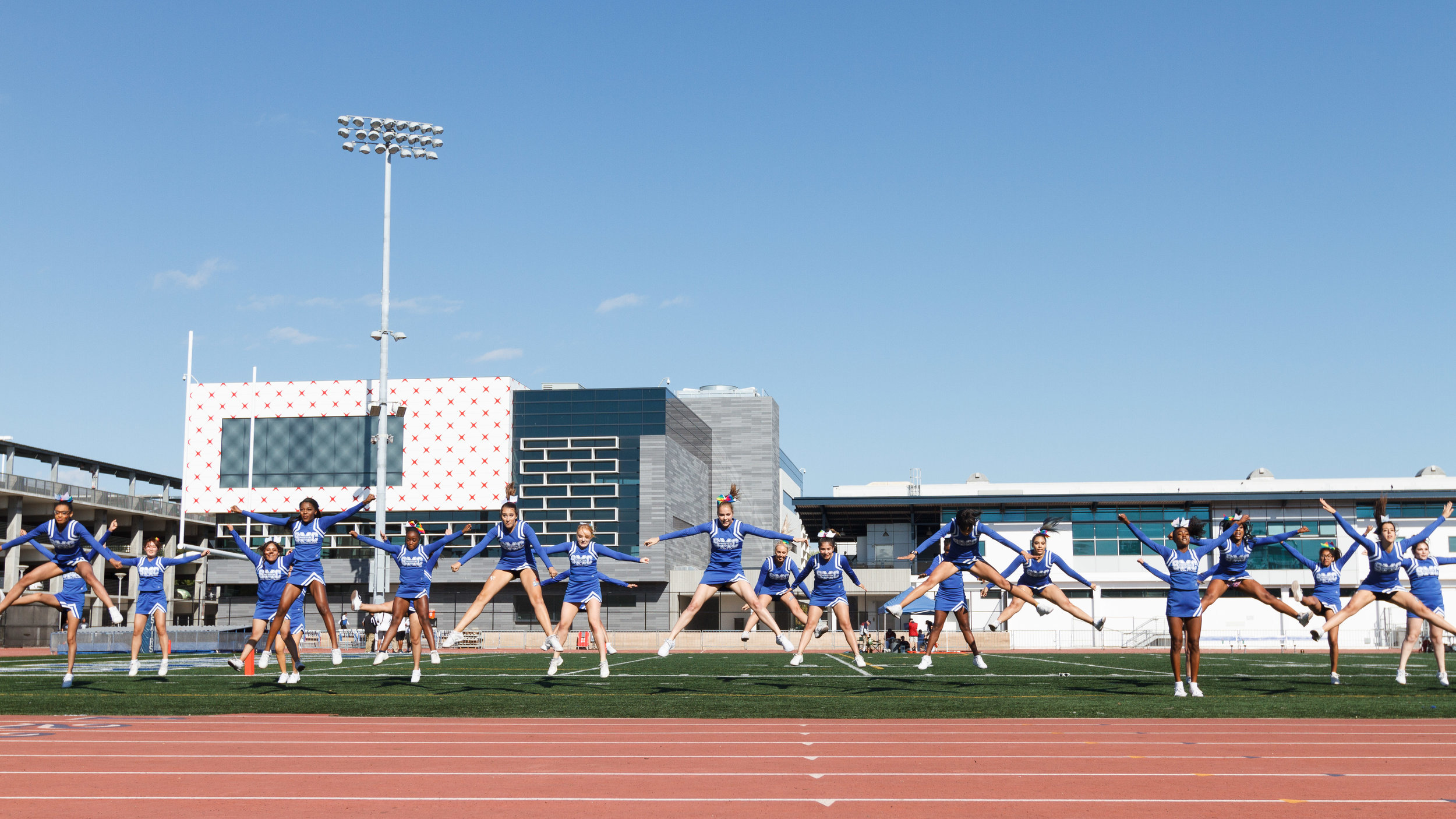  The Santa Monica College Cheer Club performs during halftime. The Santa Monica College Corsairs lose their final home game 7-48 to the College of the Canyons Cougars and will play their final game of the season away at Moorpark on Saturday, November