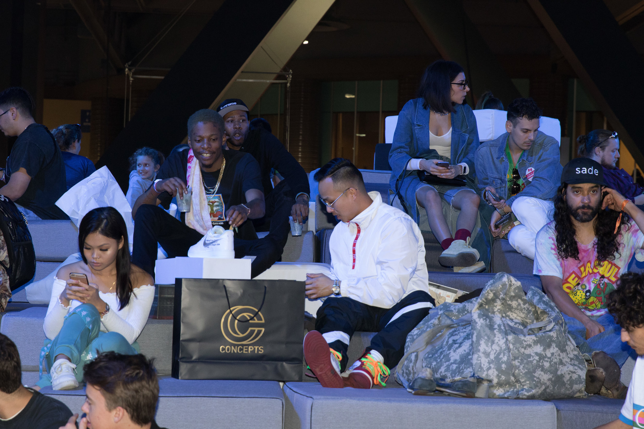  Complexcon attendees take a break from shopping to relax. Complexcon was a two day event (November 4, 2017 and November 5, 2017) featuring numerous musical performances, merchandise booths, and discussional panels. Complexcon took place at the Long 