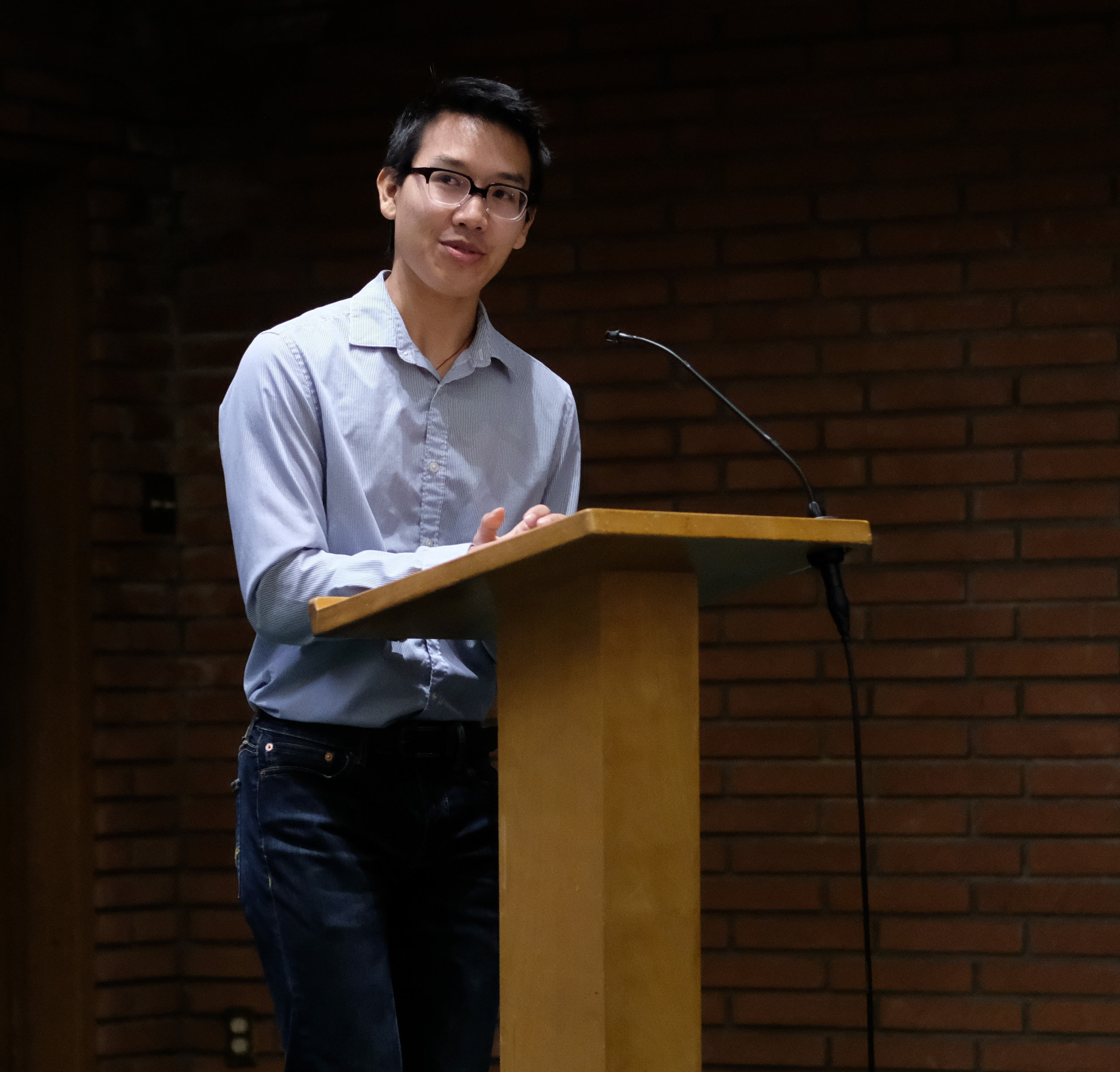  Founder and creator of the Students 4 Students homless shelter spoke at the sunday service, explaining the reasons of how and why he wanted to create Students 4 Students on December 3, 2017 in Santa Monica, CALIF. (Photo by Jayrol San Jose) 