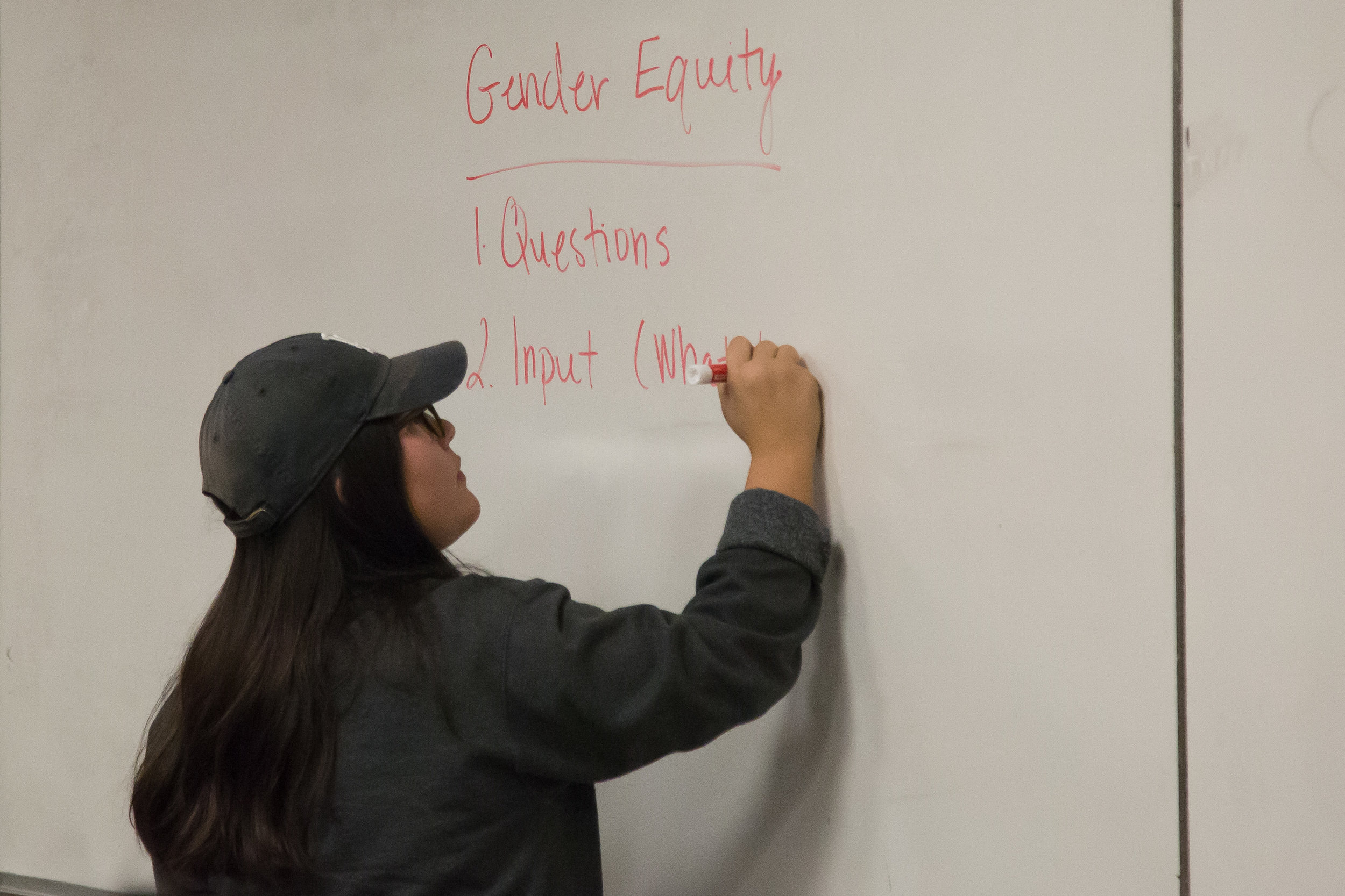  Melissa Avina-Beltran writes opinions came up from Gender Equity and Social Justice Center Committee Meeting took place on Tuesday, December 5th, 2017 at Humanities & Social Sciences Building in Santa Monica College Main Campus in Santa Monica, Cali
