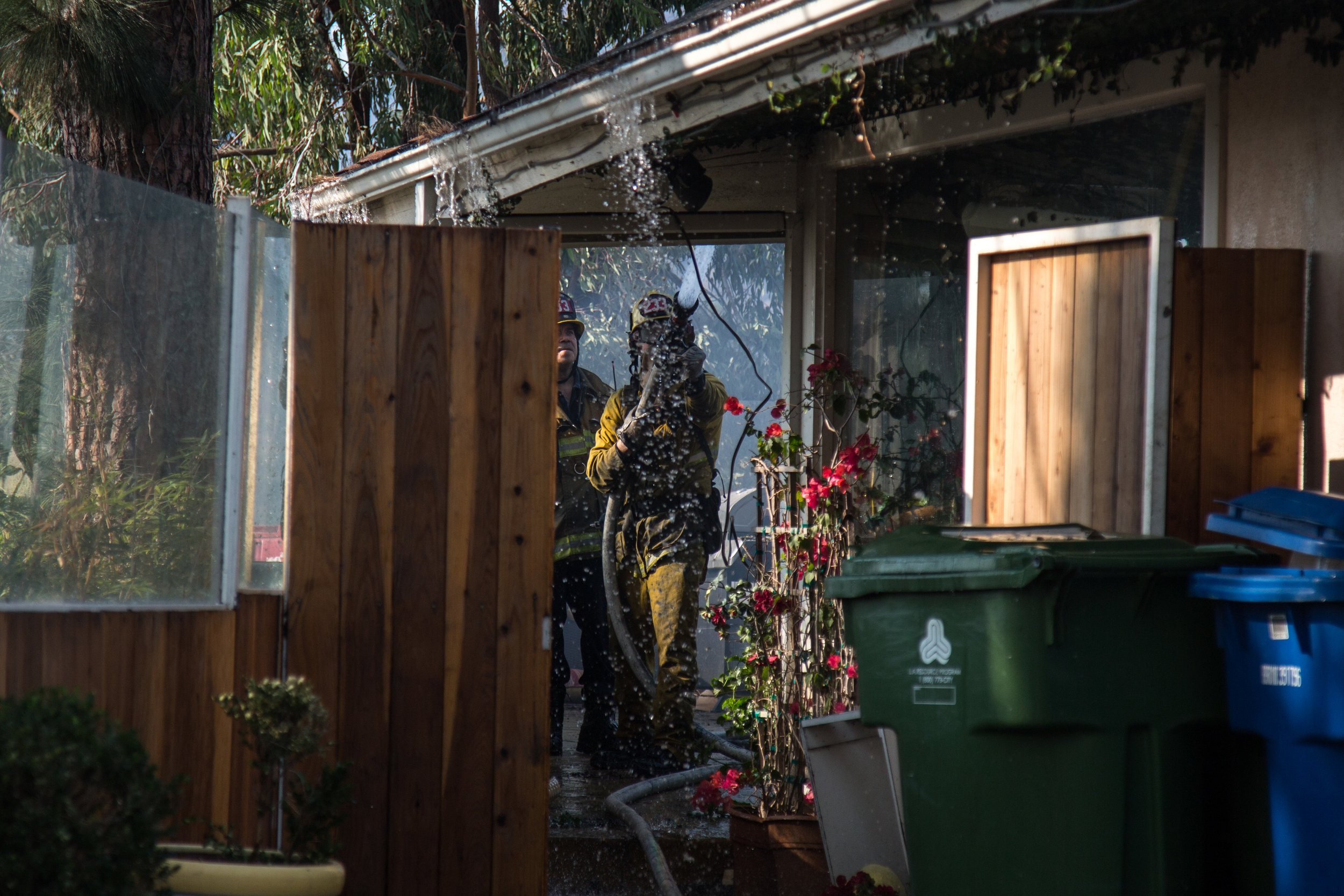  Two homes on Casiano Road, in Bel Air, caught on fire. The fire came up from the hill behind the house around 4 a.m., and firefighters fought for over 10 hours straight. On Wednesday, Dec.&nbsp;6, 2017 at Bel Air in Los Angeles, Calif. (Photo by Yuk