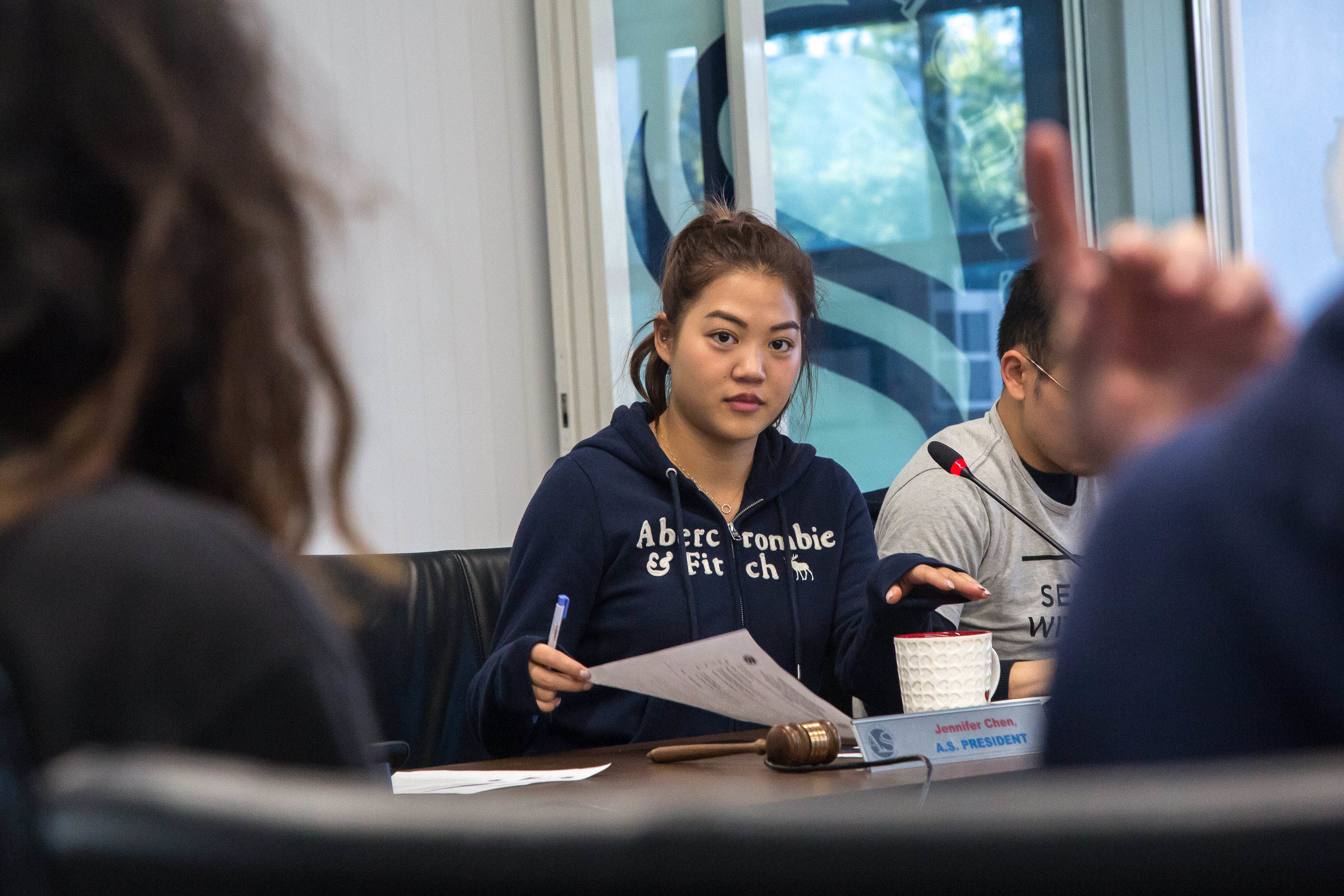  Associated Student President Jennifer Chen discusses some of the ideas put forward by Santa Monica College students during the public comments forum with members of the A.S Board of Directors during the A.S Board of Directors meeting in the Cayton C