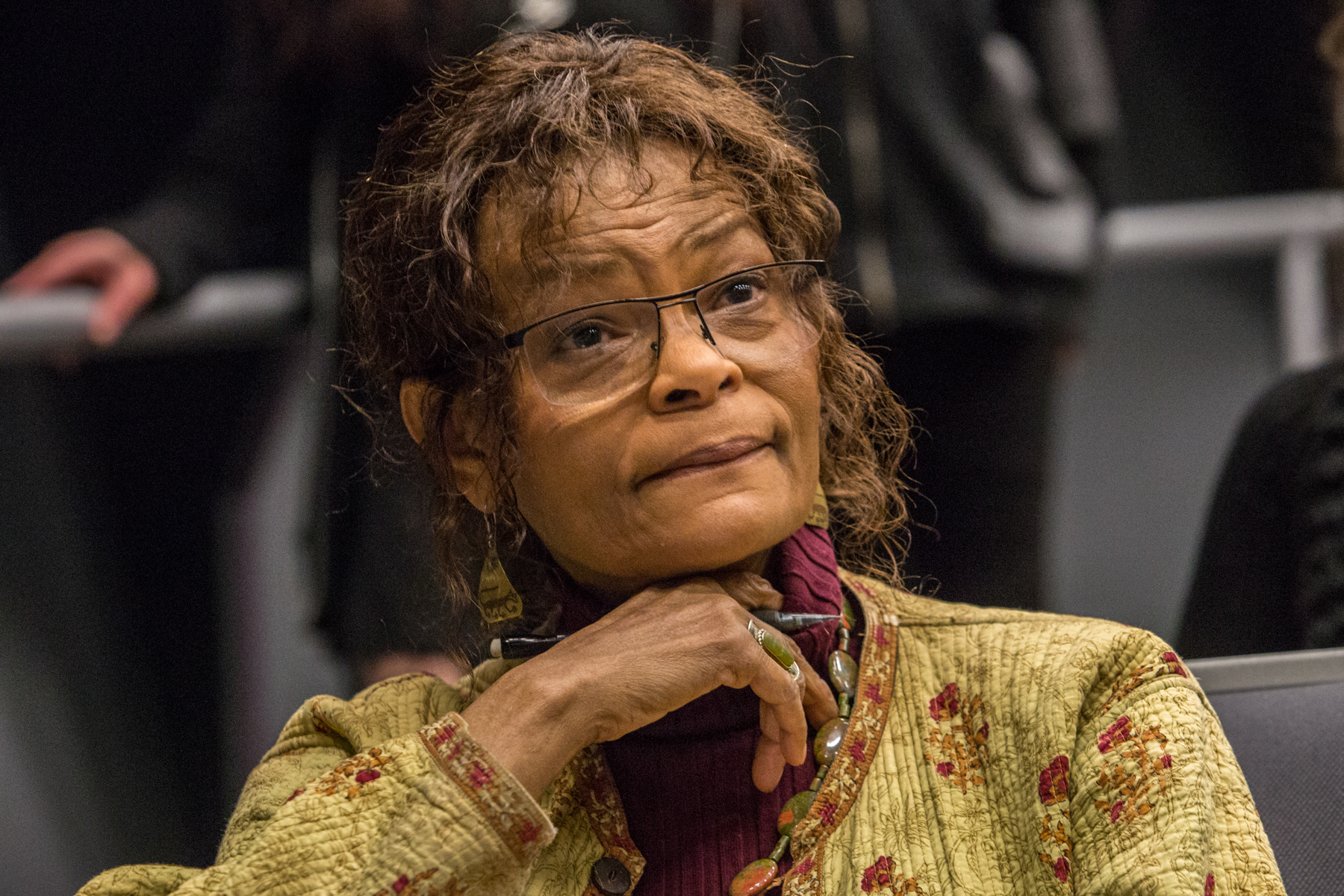  Student Debra Nicola Thurston listens intently to the speakers at the 'Inclusion in TV: A Q&A with Marvel and DC Television writers' event held at Santa Monica College, Santa Monica, CA on Wednesday February 28 2018. (Photo by Ruth Iorio) 