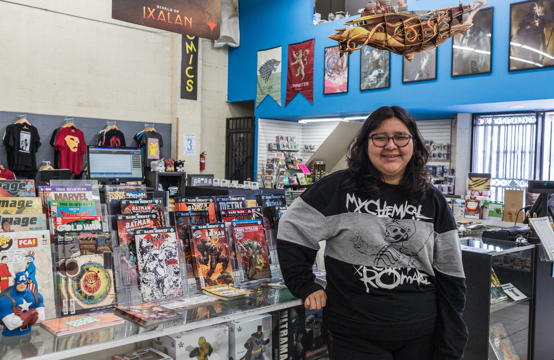  Jennifer Lopez, an employee of Southern California's oldest running comic book store 'HI DE HO COMICS', poses in front of their merchandise at their Santa Monice store in Santa Monica, CA on Thursday March 1 2018. (Photo by Ruth Iorio) 