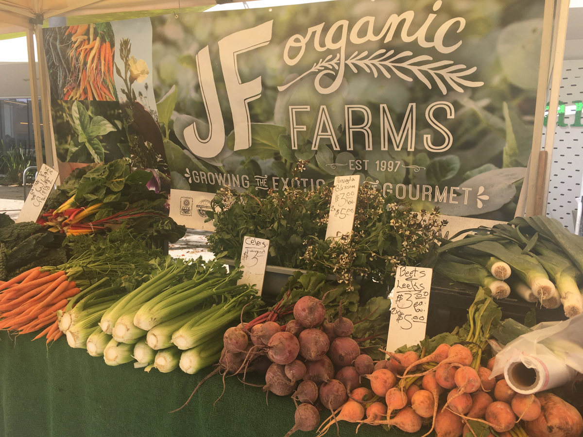 The fresh selection of organic vegetables sold by JF Organic Farms at their stand at the Santa Monica Farmers Market in Virginia Avenue Park in Santa Monica, Calif. on March 3, 2018.
(Photo by: Claudia Vardoni)