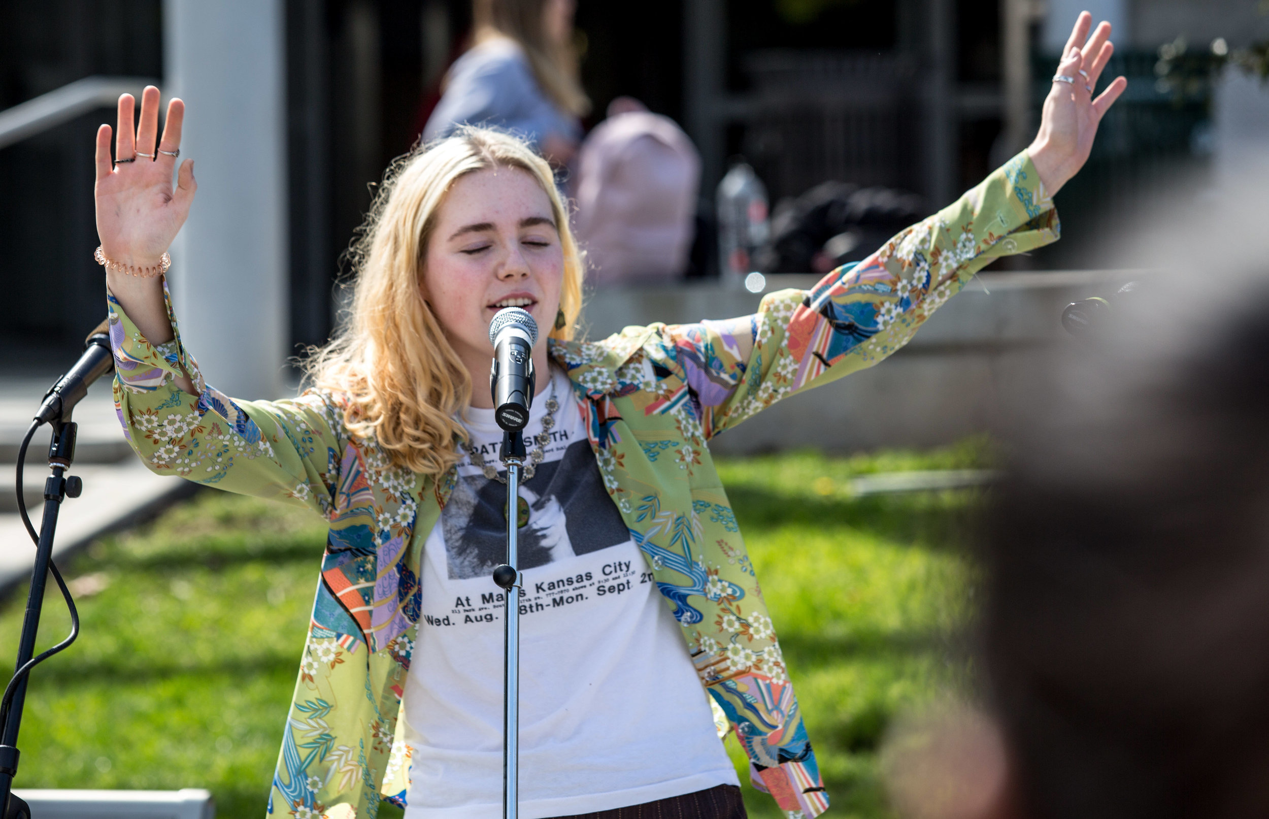 Santa Monica College (SMC) student and SMC Women’s Day volunteer Brooke Harrington (cq) speaks on the experience of being a women during the Santa Monica College International Women’s Day event that took place on the SMC main campus, in front of the Library Walkway, in Santa Monica California on Thursday, March 8, 2018. The Women’s Day event welcomed all students to share inspirational stories about the inspirational women in their lives, and to celebrate the women in the SMC community. (Corsair Photo: Matthew Martin)