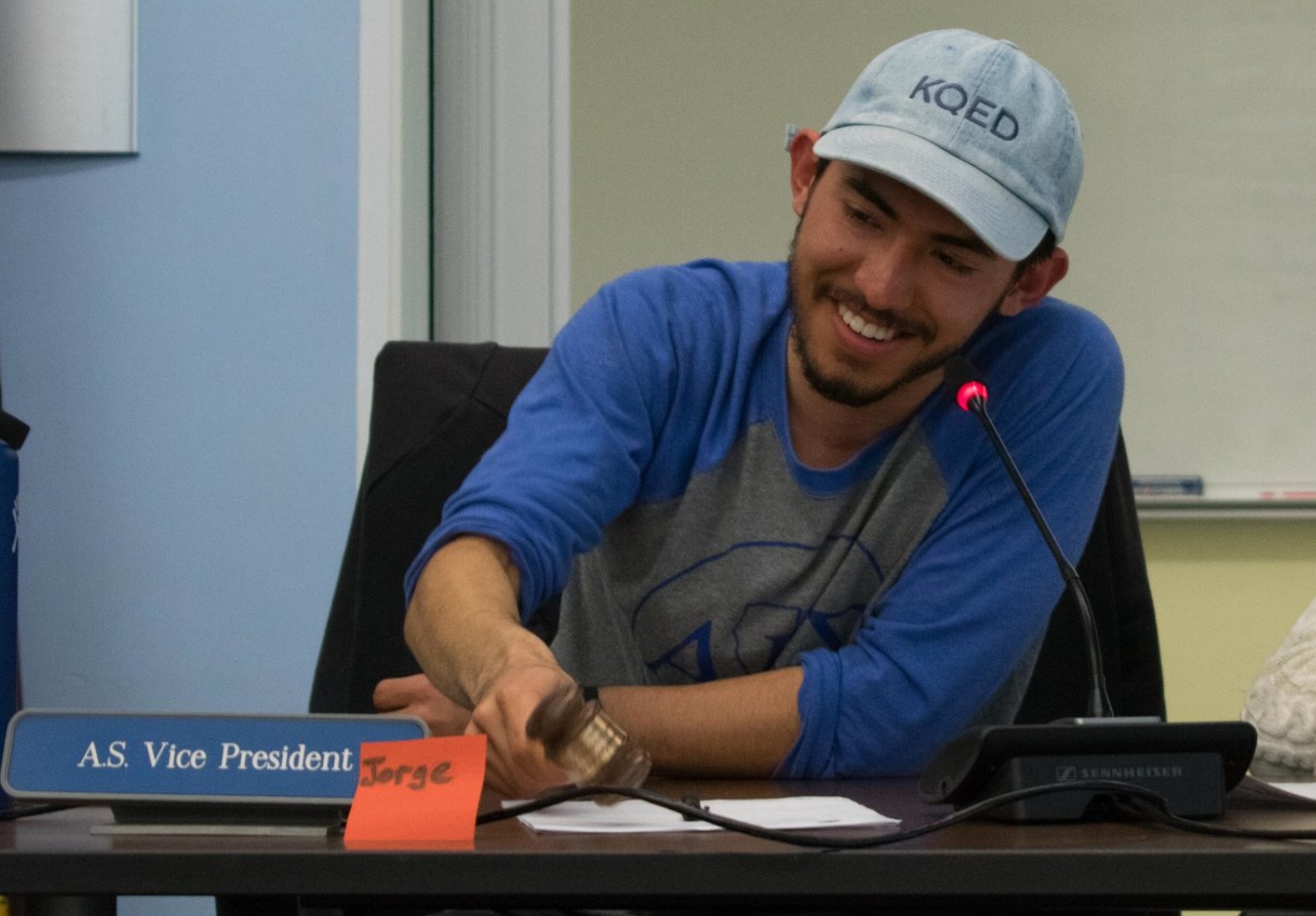  Jorge Sandoval, the Vice President for the Associated Students of Santa Monica College adjourns the latest meeting at 3:26 p.m. in Santa Monica, California on Monday, March 19.&nbsp;This meeting was Sandoval’s first official meeting as vice presiden