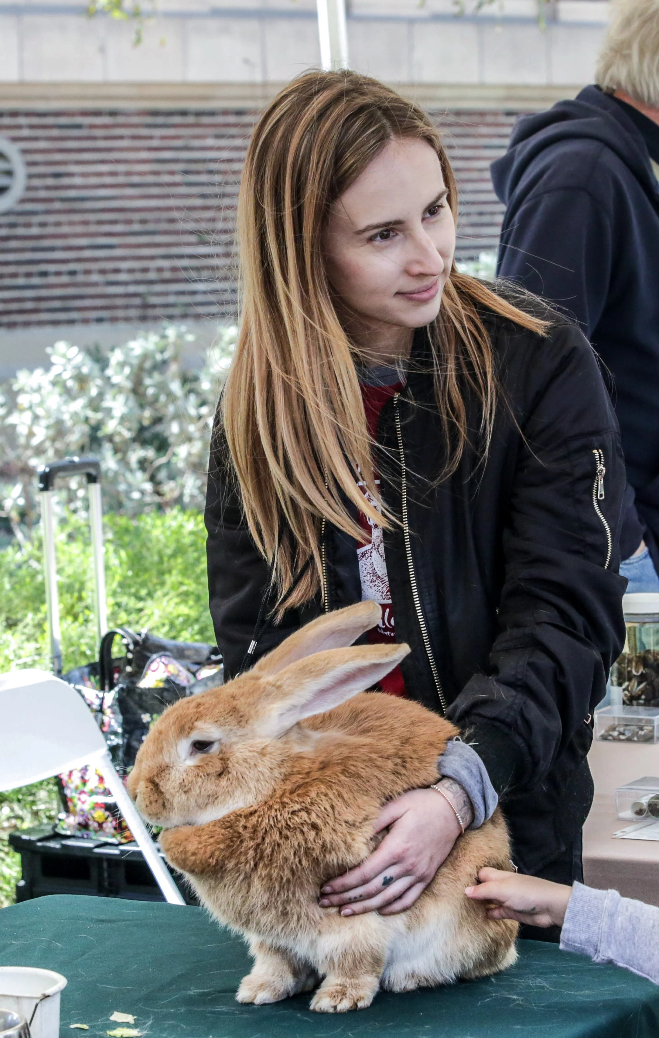 Alexis Kahn keeps hold of a Flemish Rabbit as lots of little hands reached out to pet the soft fur. The rabbit and other animals were on display at the Los Angeles Nature Fest at the Natural History Museum on the University of Southern California campus, Los Angeles, California. Events took place on Satureday, March 17, 2018. (Corsair Photo/WilliamWendelman)