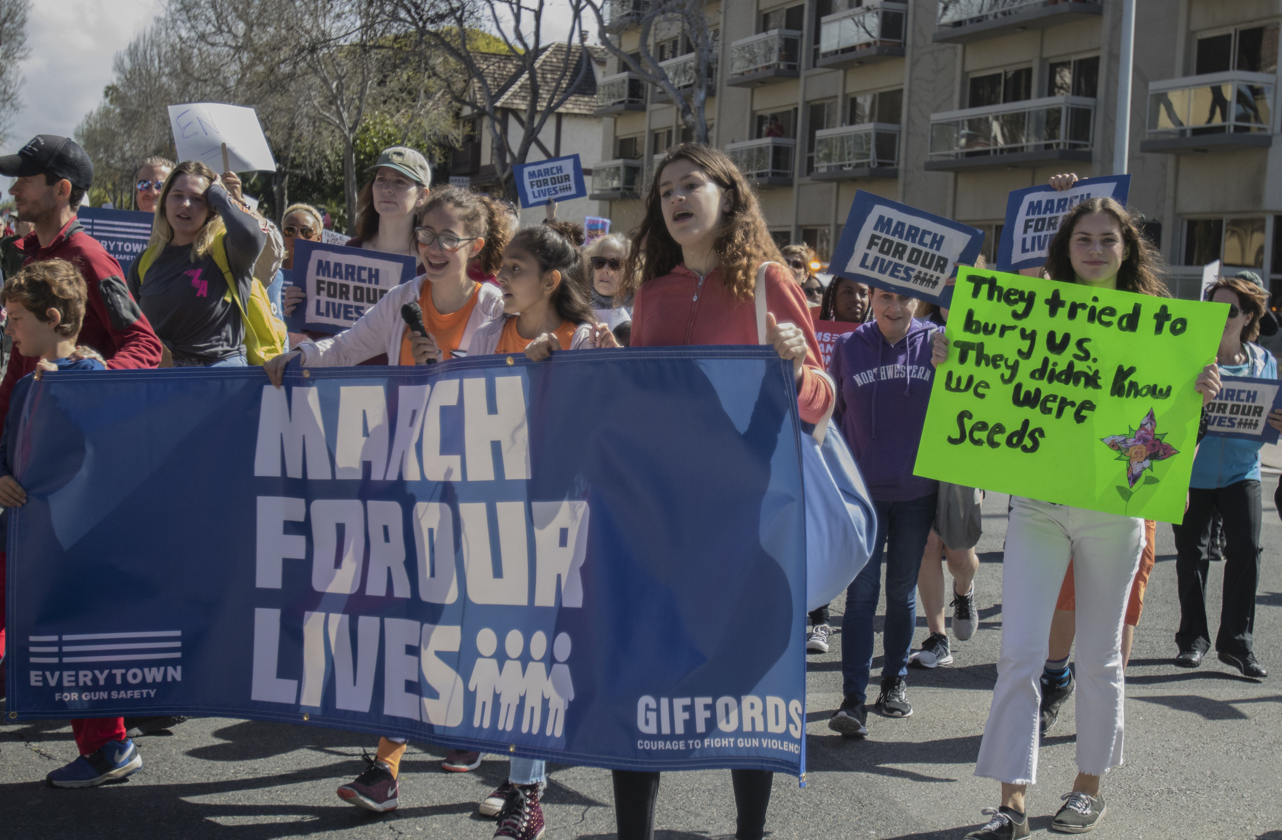 Middle School Students walking down Montana Avenue to Palisades Park for the March For Our Lives, in Santa Monica, California. On Saturday, March 24th, 2018. (Brian Quiroz/Corsair Staff)
