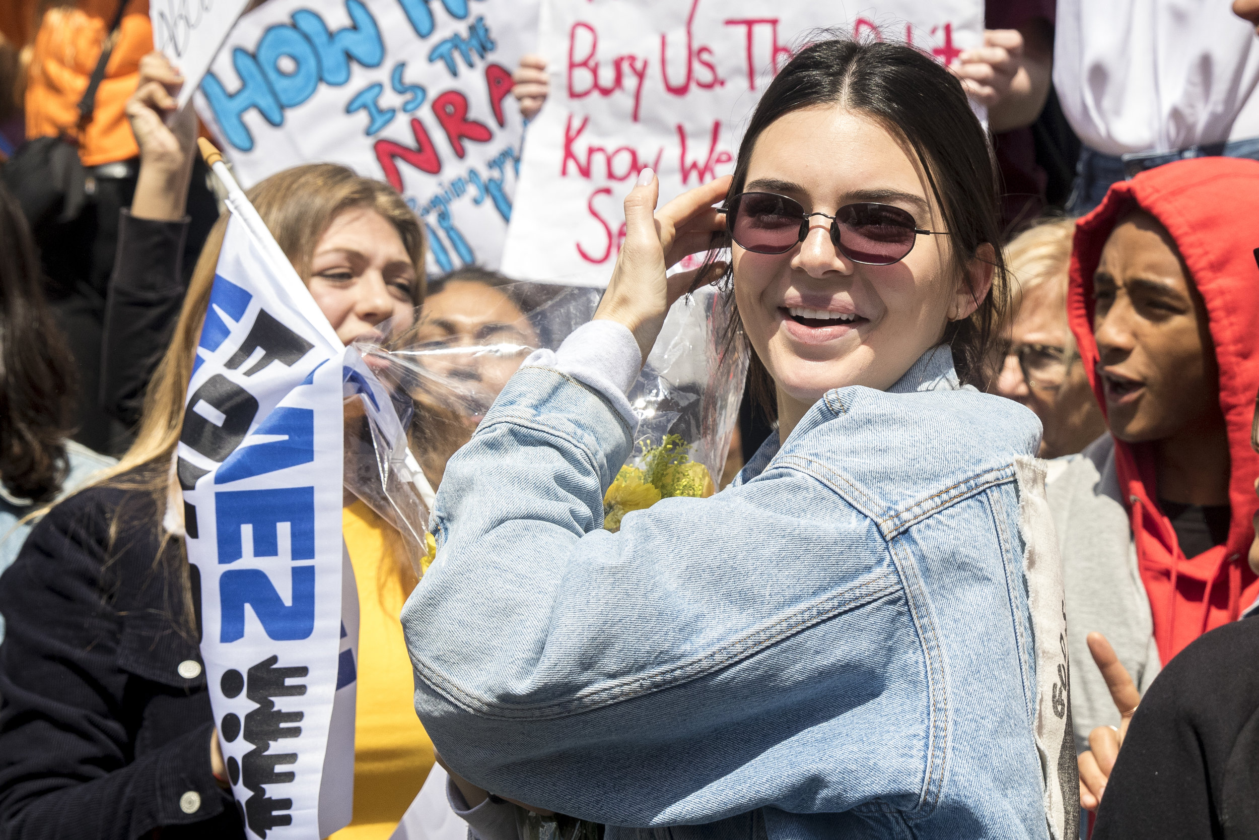 Kendall Jenner joins the crowd at March For Our Lives on March 24, 2018 in Los Angeles, California. Jenner was one of many celebrities in attendance that day. (Zane Meyer-Thornton/Corsair Photo)