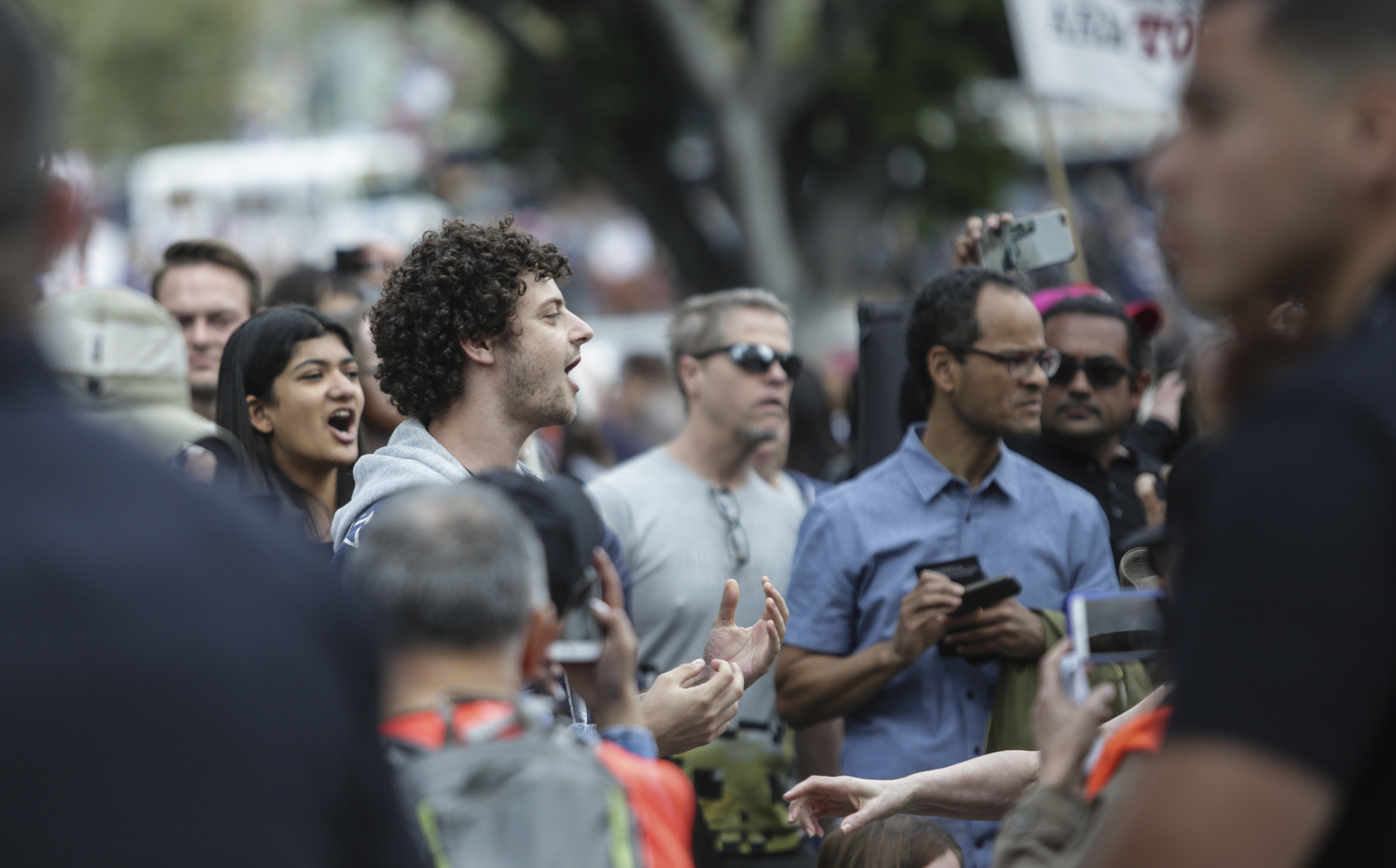 Protesters and counter-protesters clash across police lines at the March for Life. The march took place between Pershing Square and City Hall in Downtown Los Angeles, California. Tensions were high while debating gun control and solutions to gun vio