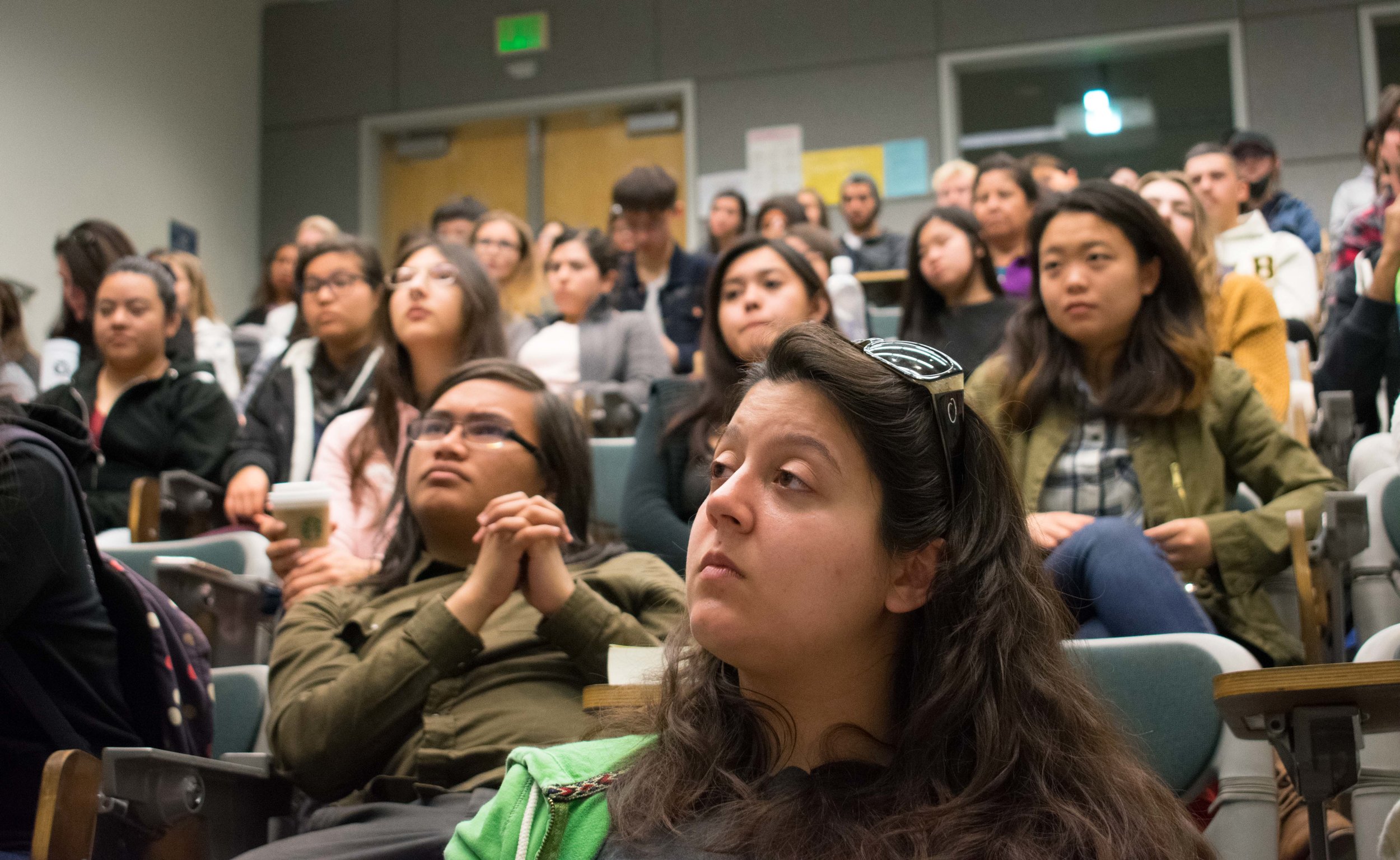 Members of Phi Theta Kappa, an honor society at Santa Monica College, such as Cassandra Amzallag, front, meet in the Science building, room 140 at 11:15 a.m. for the weekly meeting on Tuesday, March 20 in Santa Monica, California. Students wishing to join must pay an $80 membership fee, which is a one-time fee during their time at the college, but students have to maintain a 3.0 GPA. Benefits that PTK advertise are scholarships, volunteer opportunities, and a transcript notation. (Ethan Lauren/Corsair Photo)