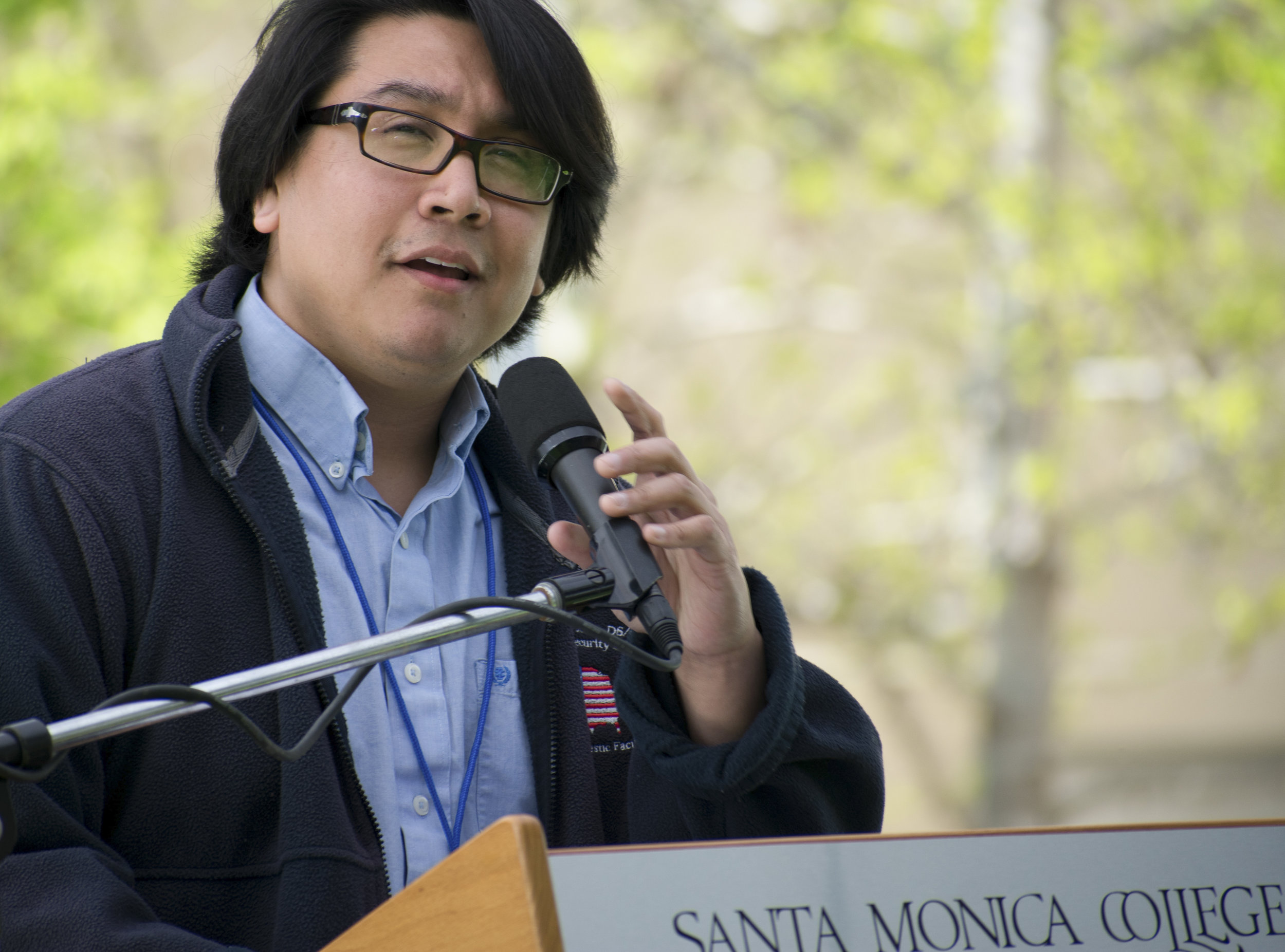  Arthur Sanchez, a candidate for the position of student advocacy on the Associated Students of Santa Monica College board introduces himself during a forum to give candidates running for the election a platform on April 3 in Santa Monica, California