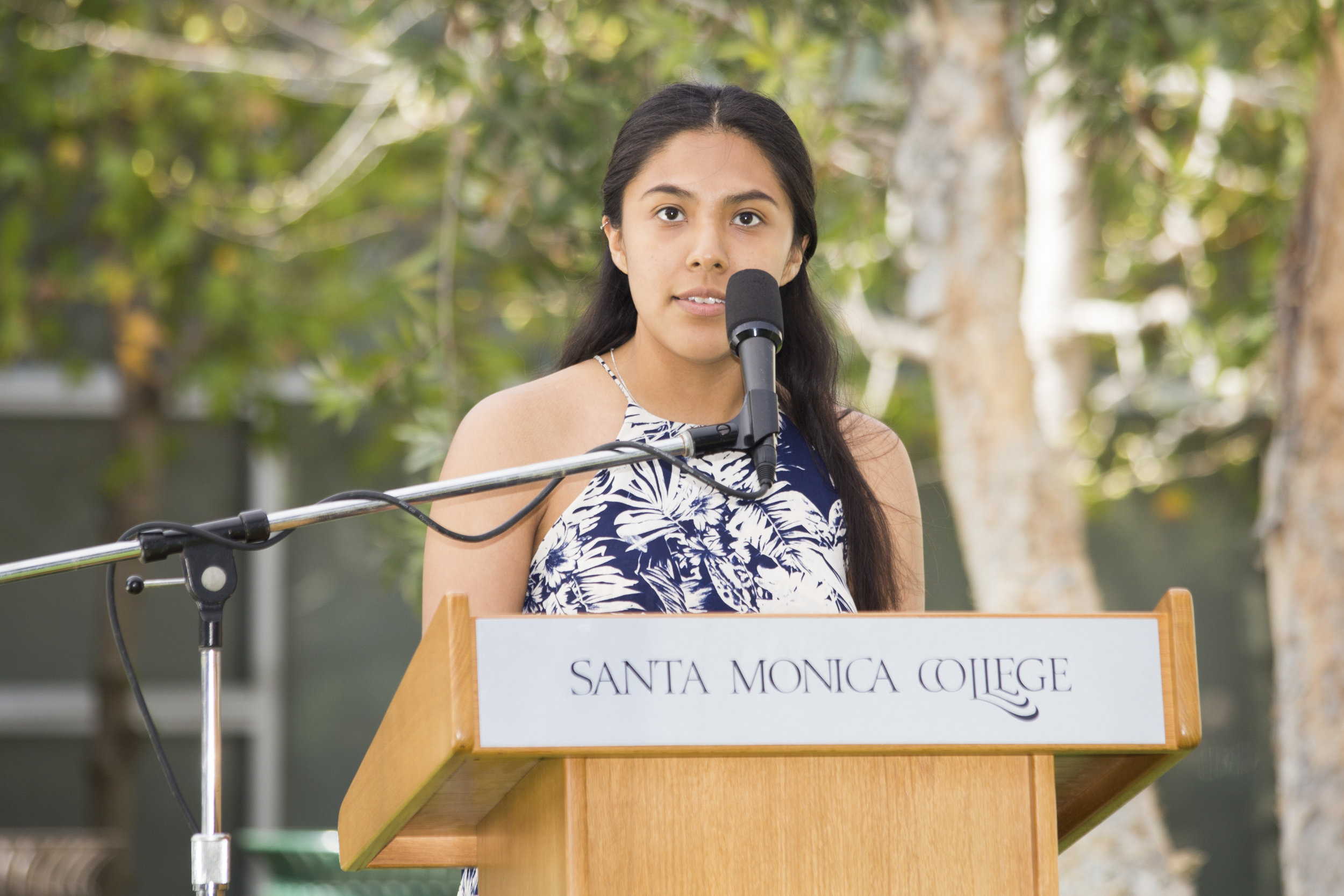  Kimberly Hernandez running for Director of Student Assistance. Introducing herself to the crowd.SMC main campus in Santa Monica California, on Tuesday, April 3, 2018. (Fernanda Rivera/Corsair Photo) 