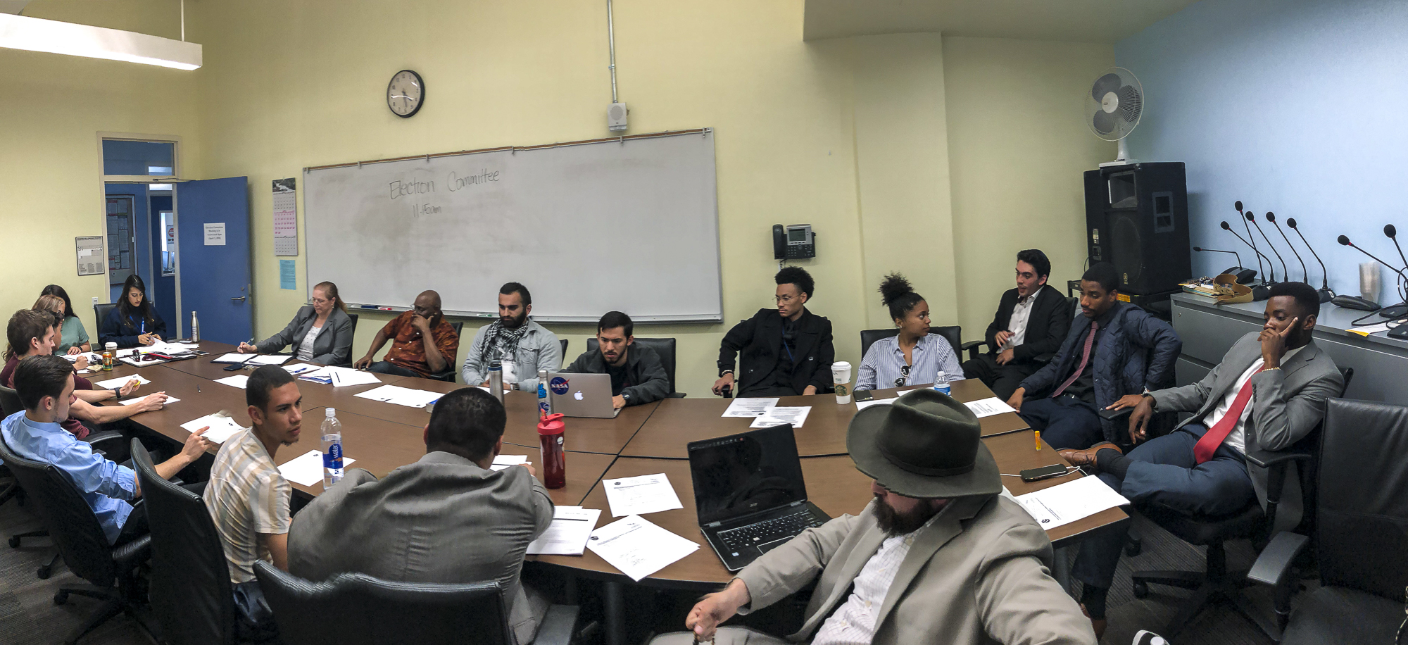 The Election Committee Members discuss a variety of filed violations amongst committee members and Associated Student candidates at the election committee meeting held in the conference room in the Cayton Center on Santa Monica College’s main campus in Santa Monica, California on Tuesday, April 3, 2018. (Ryanne Mena/Corsair Photo)