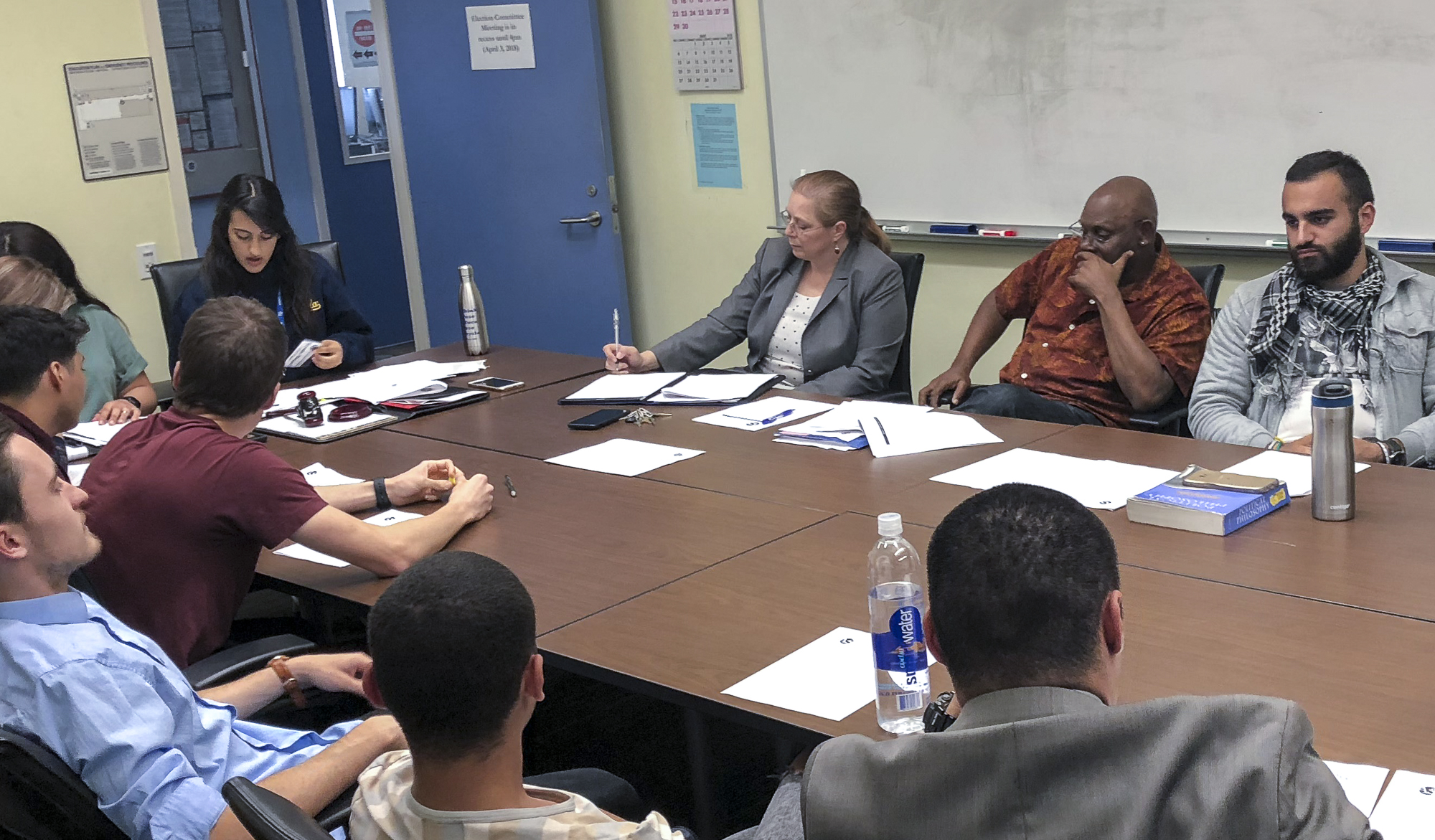  The Election Committee Members discuss a variety of filed violations amongst committee members and Associated Student candidates at the election committee meeting held in the conference room in the Cayton Center on Santa Monica College’s main campus