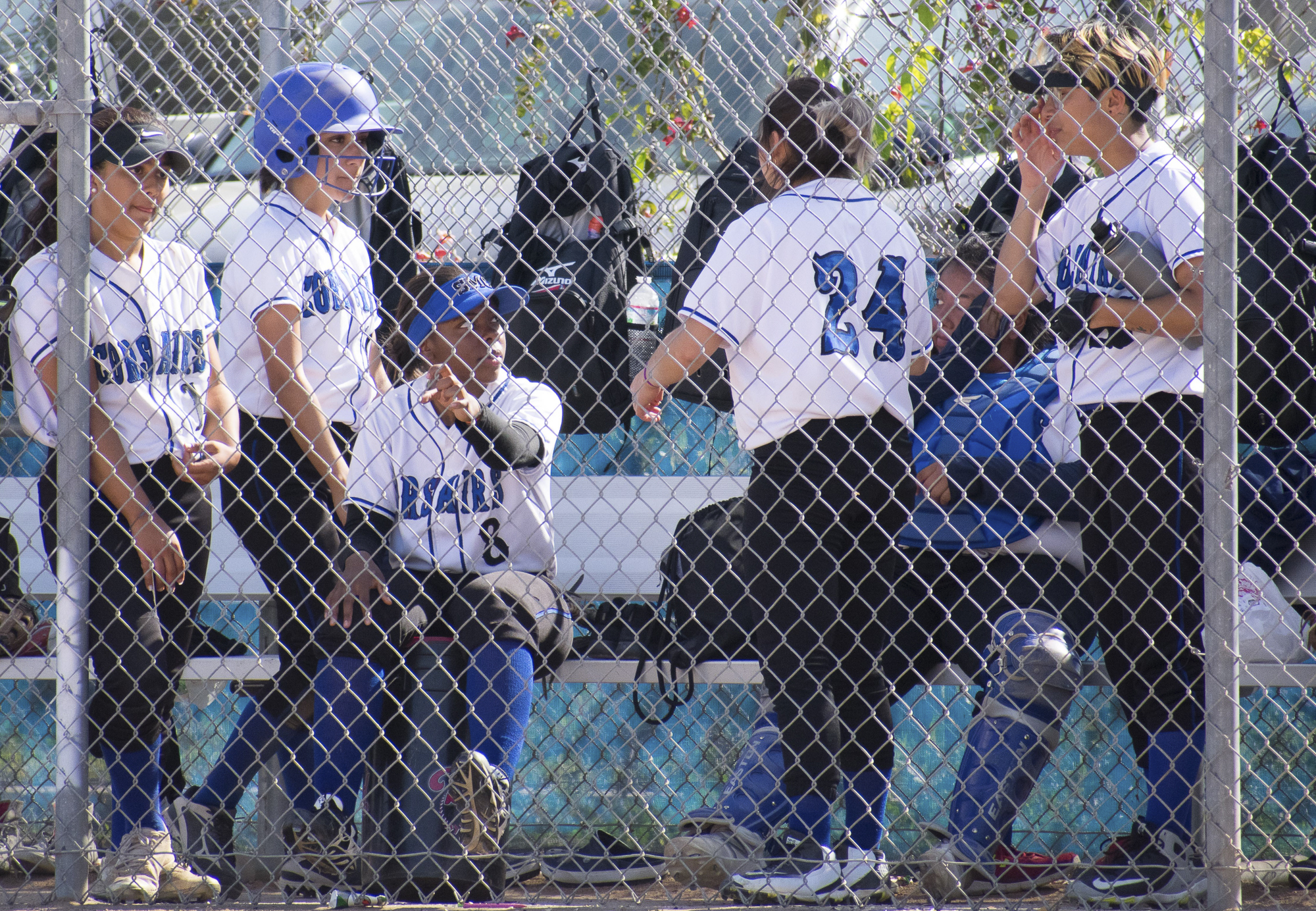  The Santa Monica Corsairs stop at the dugout during the sixth inning at a softball game on Tuesday, April 10 at the John Adams Middle School Field in Santa Monica, California. The game ended with an 11-8 loss for the Corsairs, further continuing the
