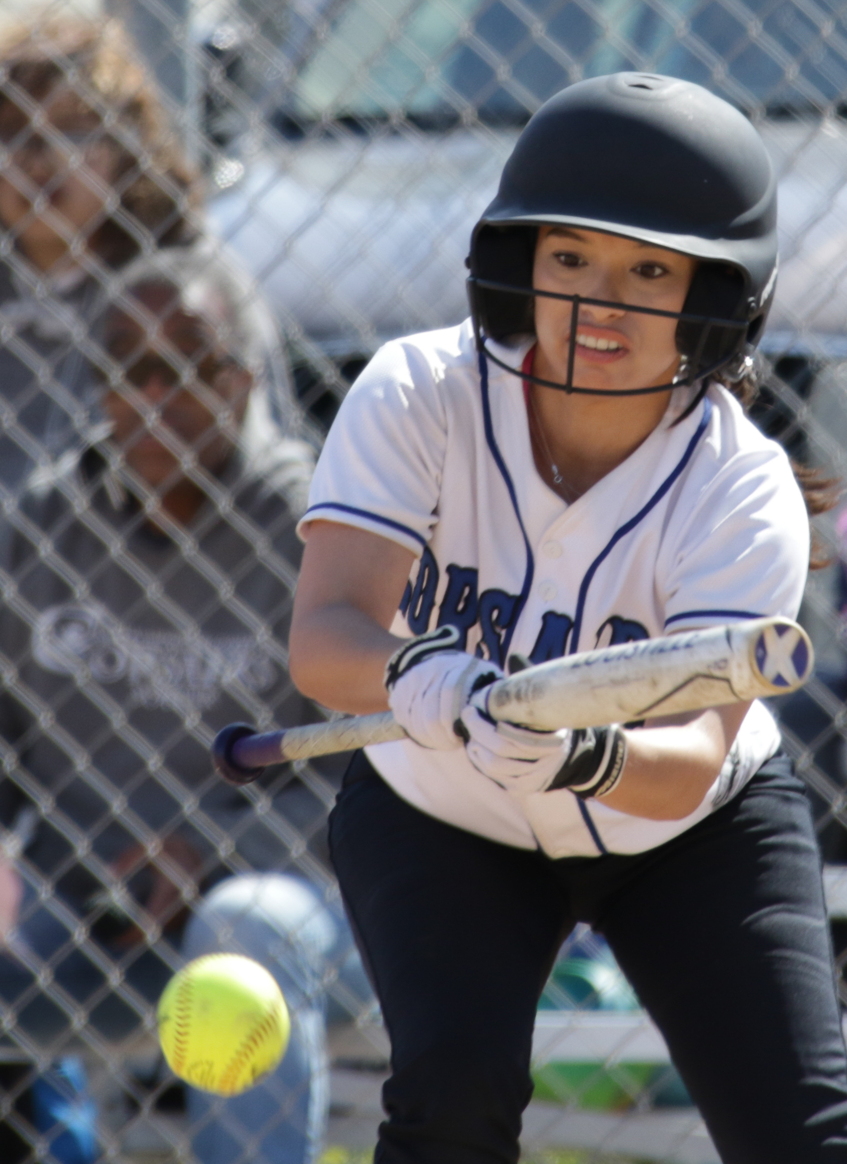 Santa Monica College Corsair softball team batter Aliza Chacon (#3) attempts to bunt the ball during their game against Oxnard College on thursday, April 19th, 2018. The game ended 3-2 in favor for Santa Monica College. (Santa Monica, California, Th