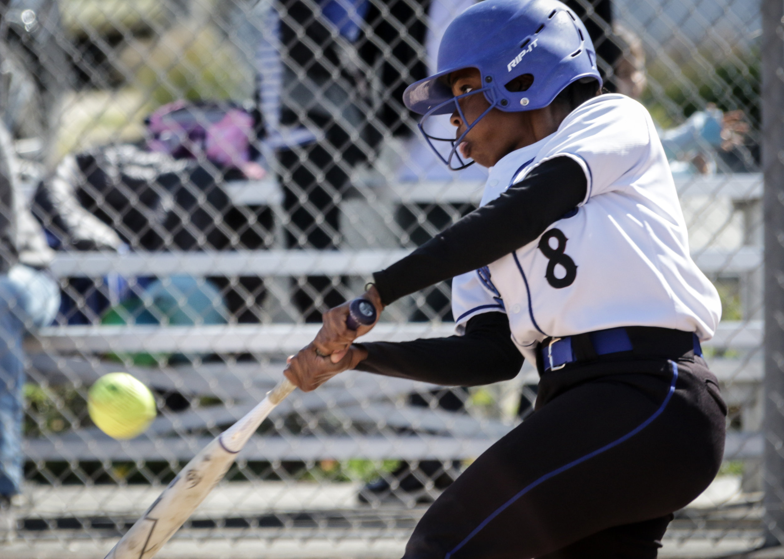  Santa Monica College Corsair softball team batter Kahlaysia Miller (#8) attempts to get a hit during their game against Oxnard College on thursday, April 19th, 2018. The game ended 3-2 in favor for Santa Monica College. (Santa Monica, California, Th