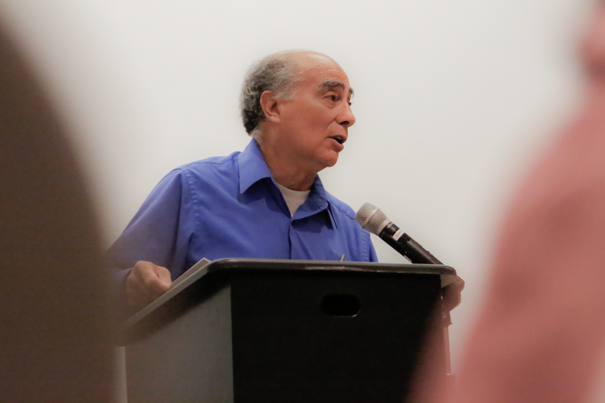 Poet Ernest Padilla reads from his work at the "Modern Poetic Permutations" event held at Santa Monica College on Thursday April 19 2018 in Santa monica, California. (Ruth Iorio/ Corsair Photo)