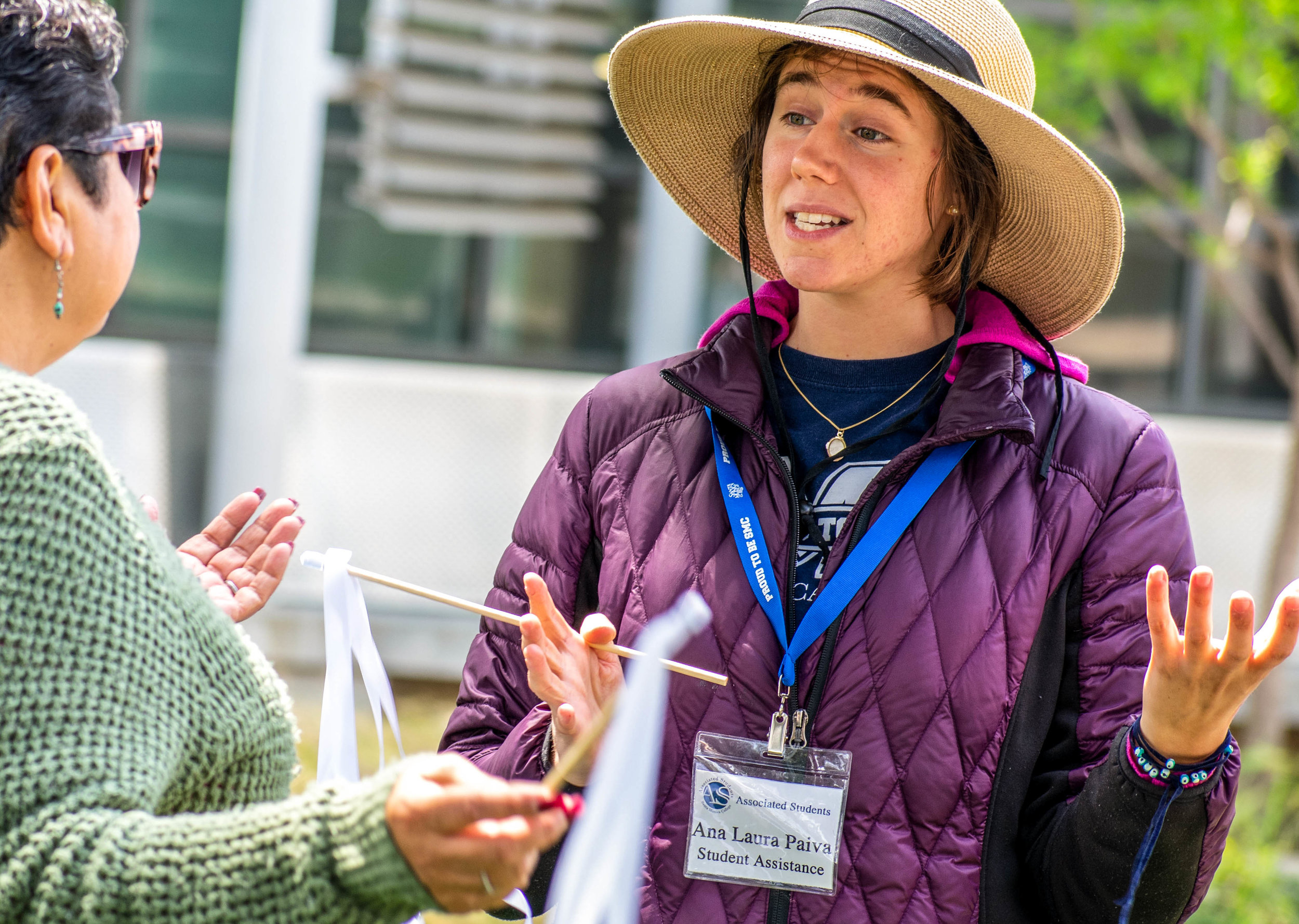  Ana Laura Paiva, director of student assistance for the Associated Students holds white ribbons during an event regarding sexual awareness at Santa Monica College on Tuesday, April 24 in Santa Monica, California. The day was aimed towards men, who w