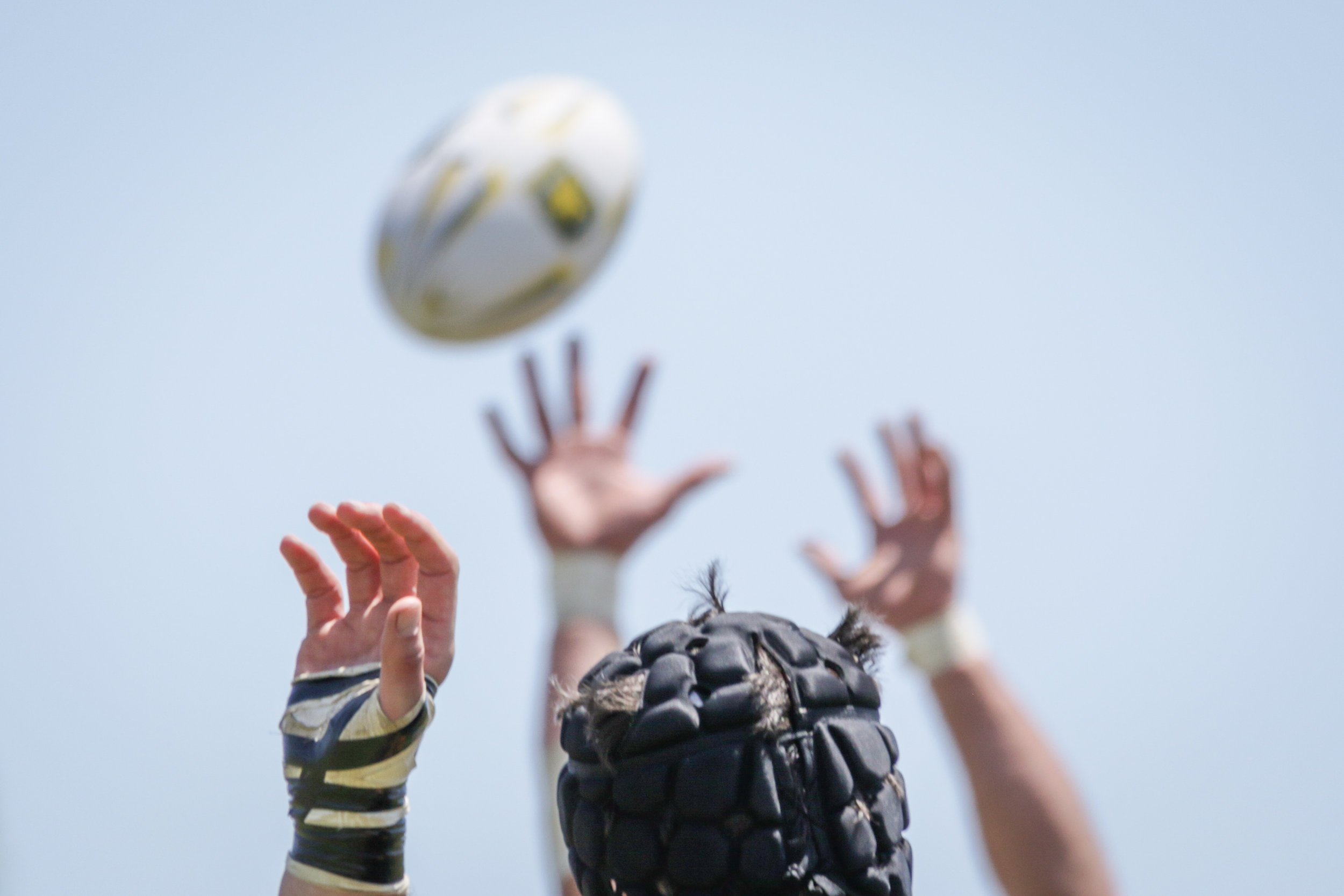  Players of Santa Monica Rugby and Old Mission Beach Athletic Club try to win possession after a line out during their game held at Westchester High School on Saturday, April 28th, 2018. The game ended 26-7 in favor for OMBAC. (Westchester, Californi