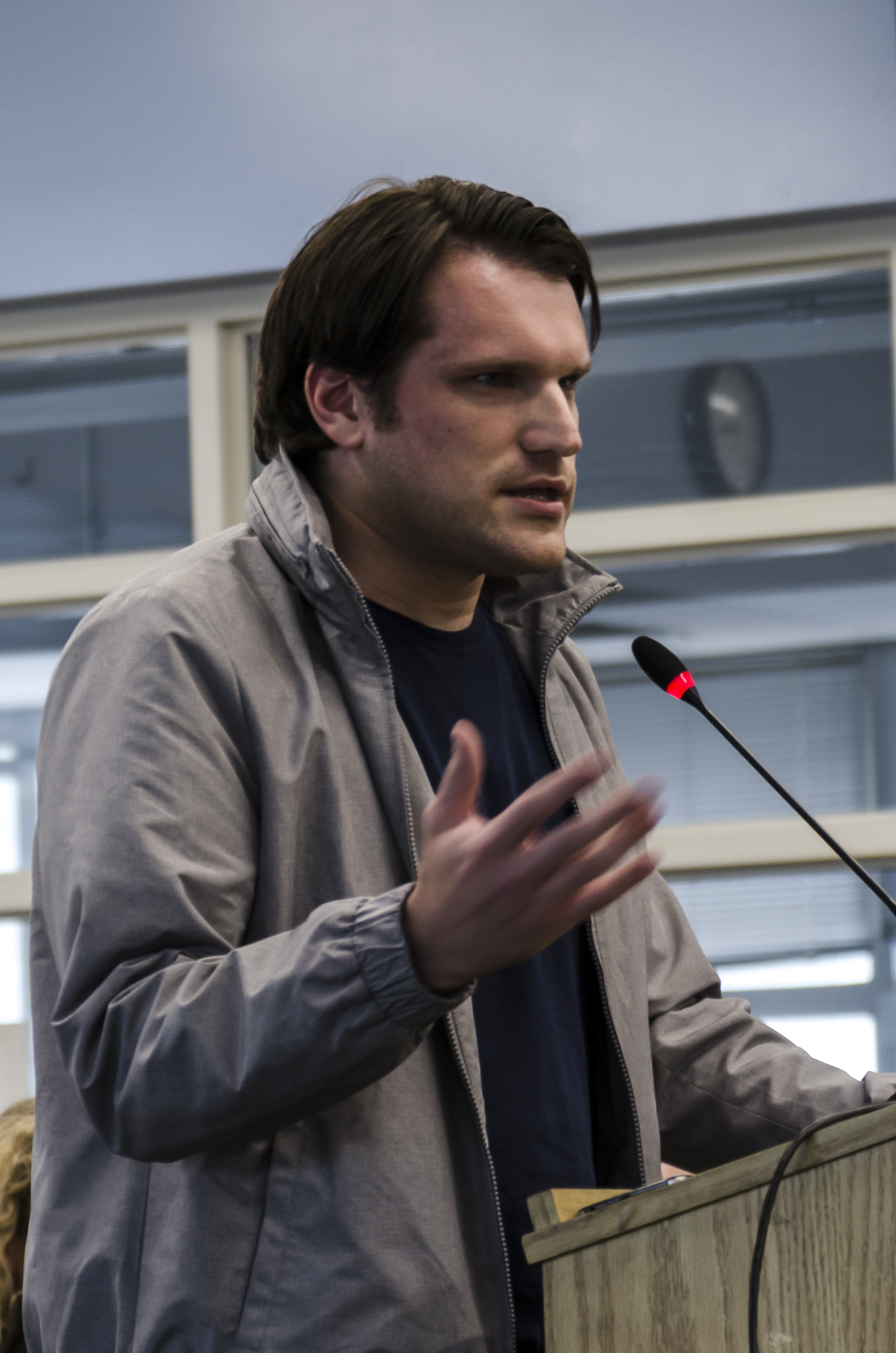At the Associated Students' meeting on April 30th, recent candidate for A.S. Director of Publicity Jeremy Thurman expressed his dissatisfaction with the lack of discussion preceeding a recent vote by A.S. against funding catering for the upcoming 2018 graduation reception.(Reed Curtis/Corsair Photo)