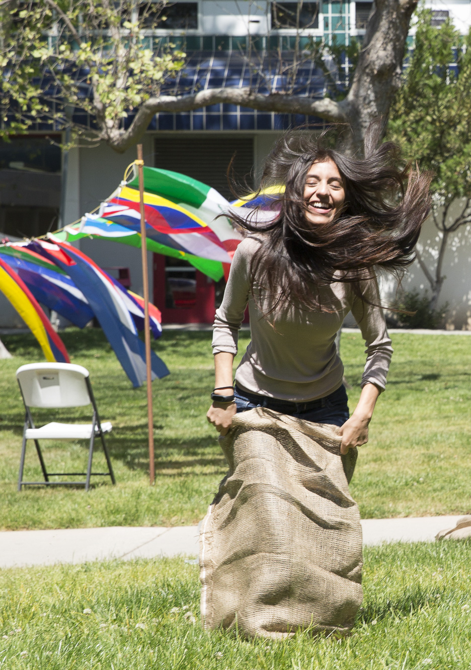 The Cinco De Mayo celebration event that was hosted by the Santa Monica College (SMC) club “Adelante” had many activities to take part in, including a potato sack race that took place in front of the SMC clock tower on the main campus in Santa Monica California on Thursday, May 3 2018. This event was put together by the Santa Monica College club “Adelante,” whose goal at the event was to inform students about the origins of Cinco De Mayo and put to rest the stereotypes that come with the holiday, specifically the misperception that it is a day of independence for Mexico and also that is just a drinking holiday in the United States. (Matthew Martin/Corsair Photo)