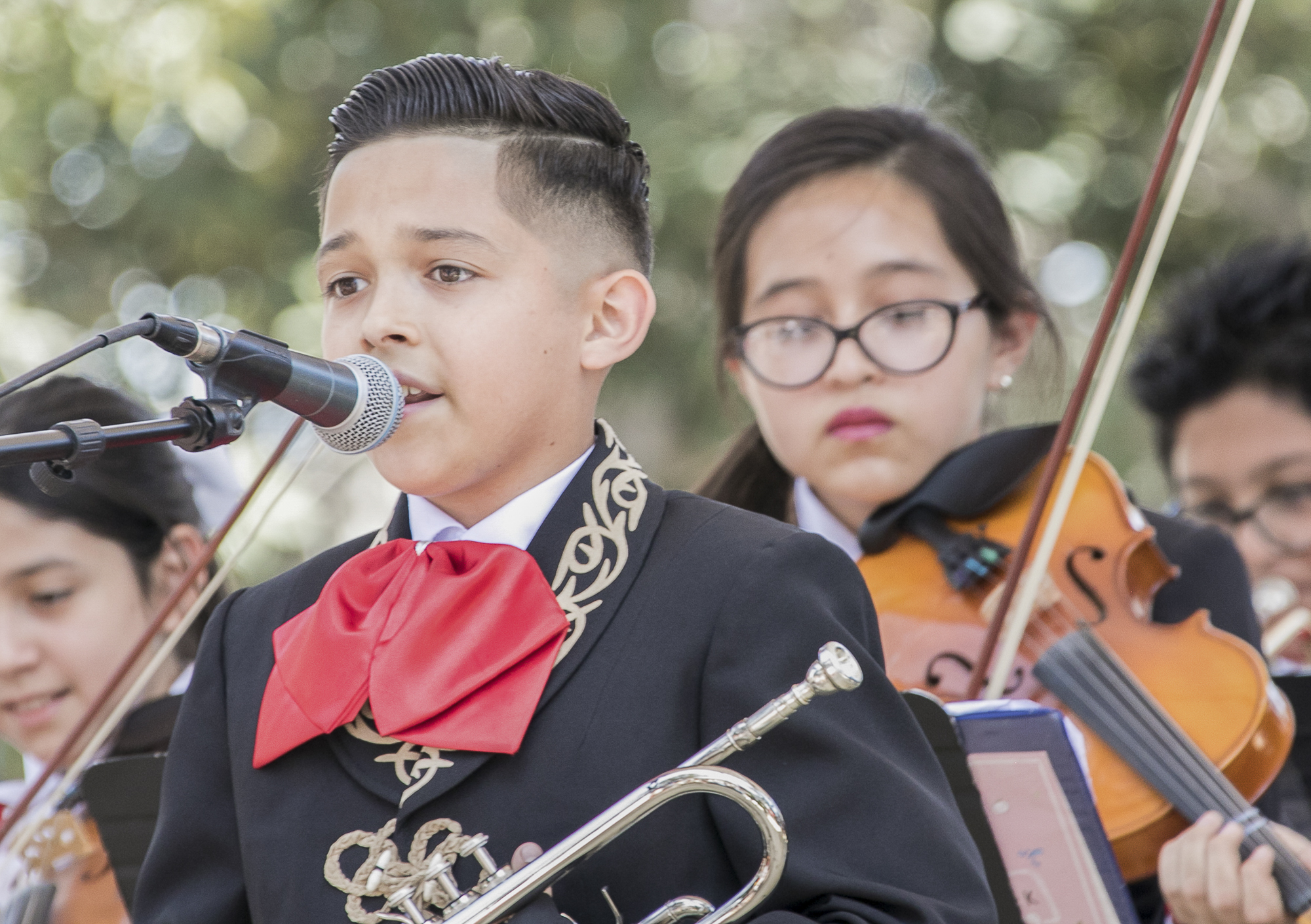  The mariachi band for Cinco De Mayo celebrations at El Pueblo de Los Angeles Historic Monument at Olvera Street on May 5th, 2018 was performed by students from a local middle school.  (Downtown, Los Angeles, California, Saturday, May 5th, 2018.) (As
