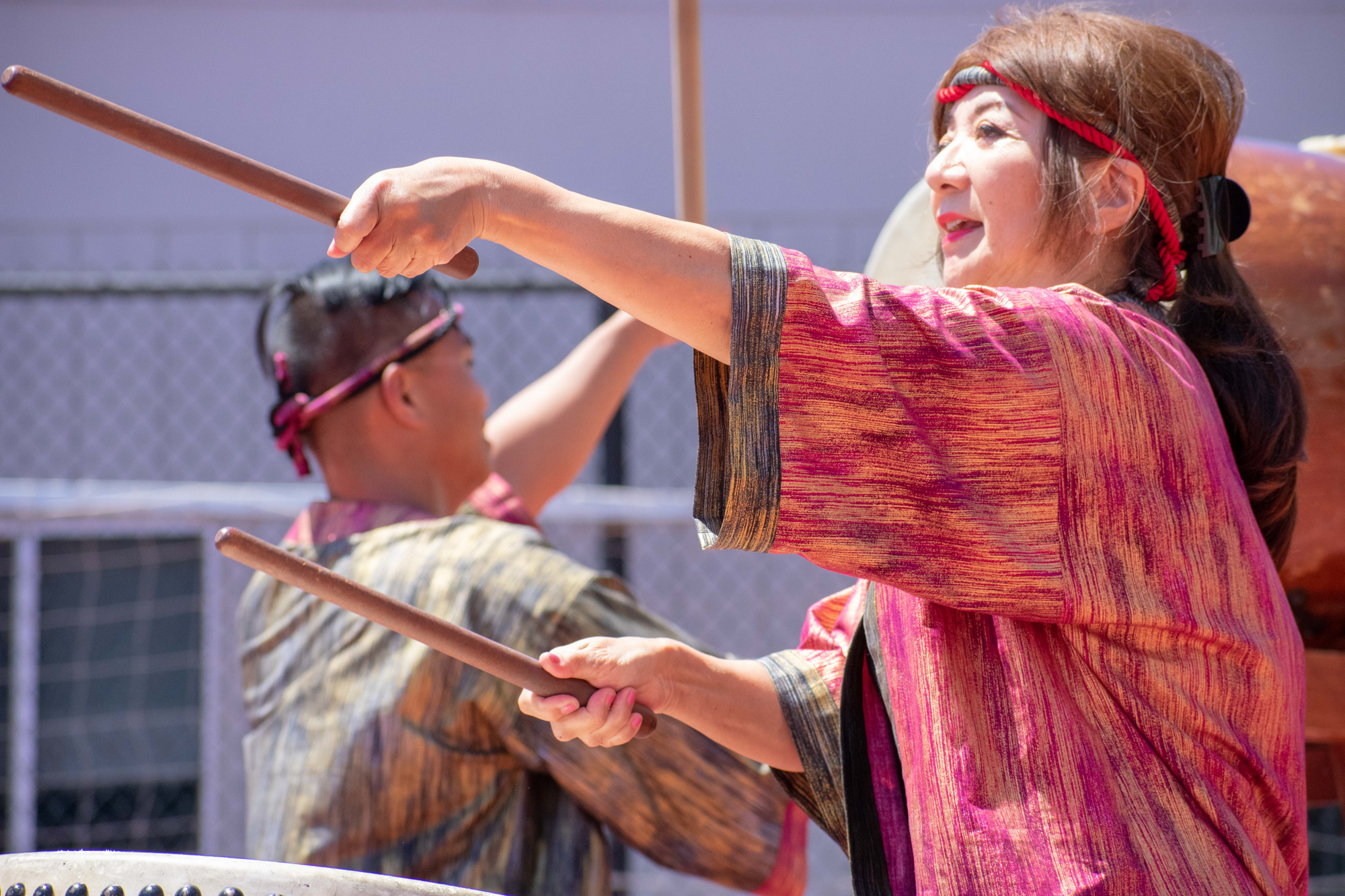 Lili Miura, a member of the Taiko Center of Los Angeles came to Santa Monica College to perform on Thursday, May 3, 2018 in Santa Monica, California. Performing alongside Rob Friedrich and Shih-Wei Wu (not pictured), Miura has been playing Taiko, meaning “large drum” in Japanese, for several years now and came to SMC by the Japanese Student Association on campus. (Ethan Lauren/Corsair Photo)