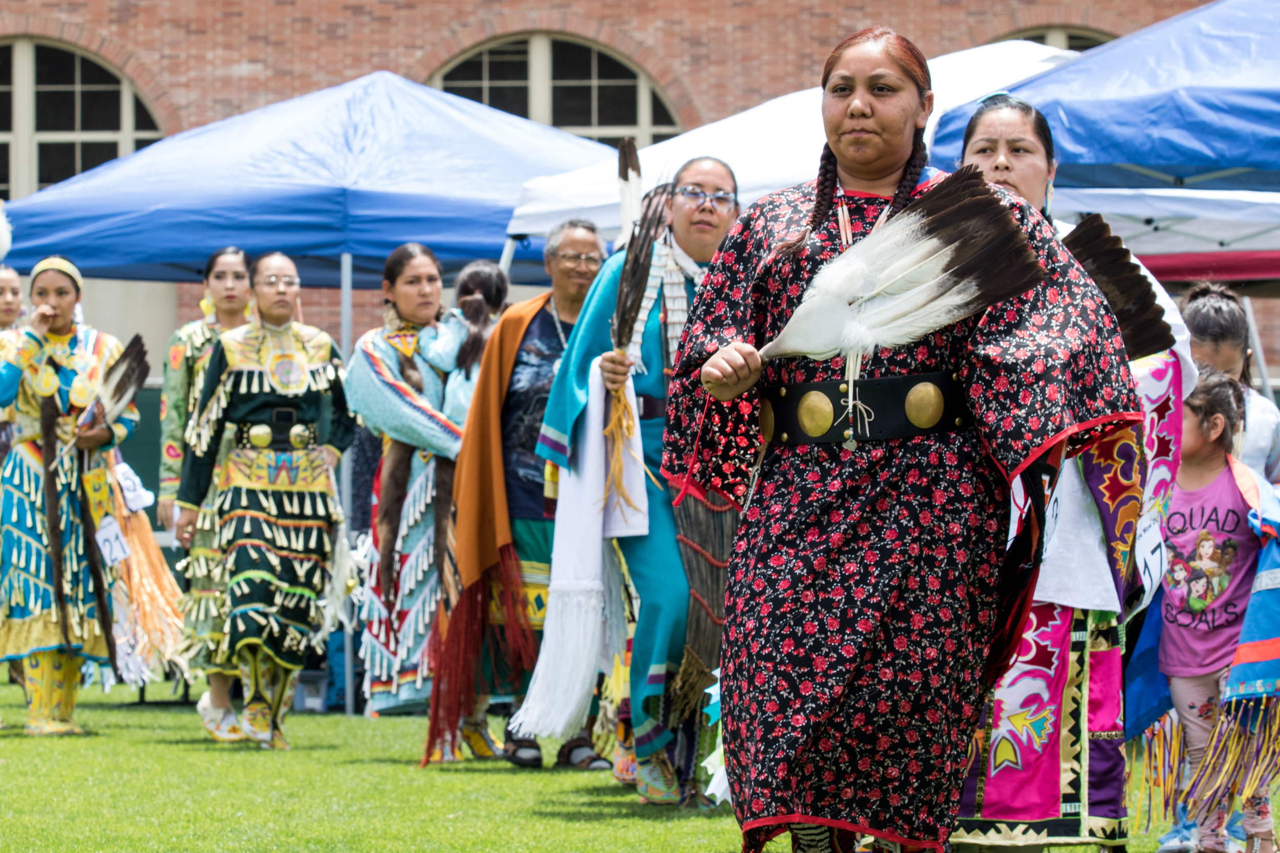  Female members of Indigenous Tribes from all across North America participate in the Opening Ceremony of the thirty-third annual University of California Los Angeles (UCLA) Pow-Wow. (Zane Meyer-Thornton/Corsair Photo) 