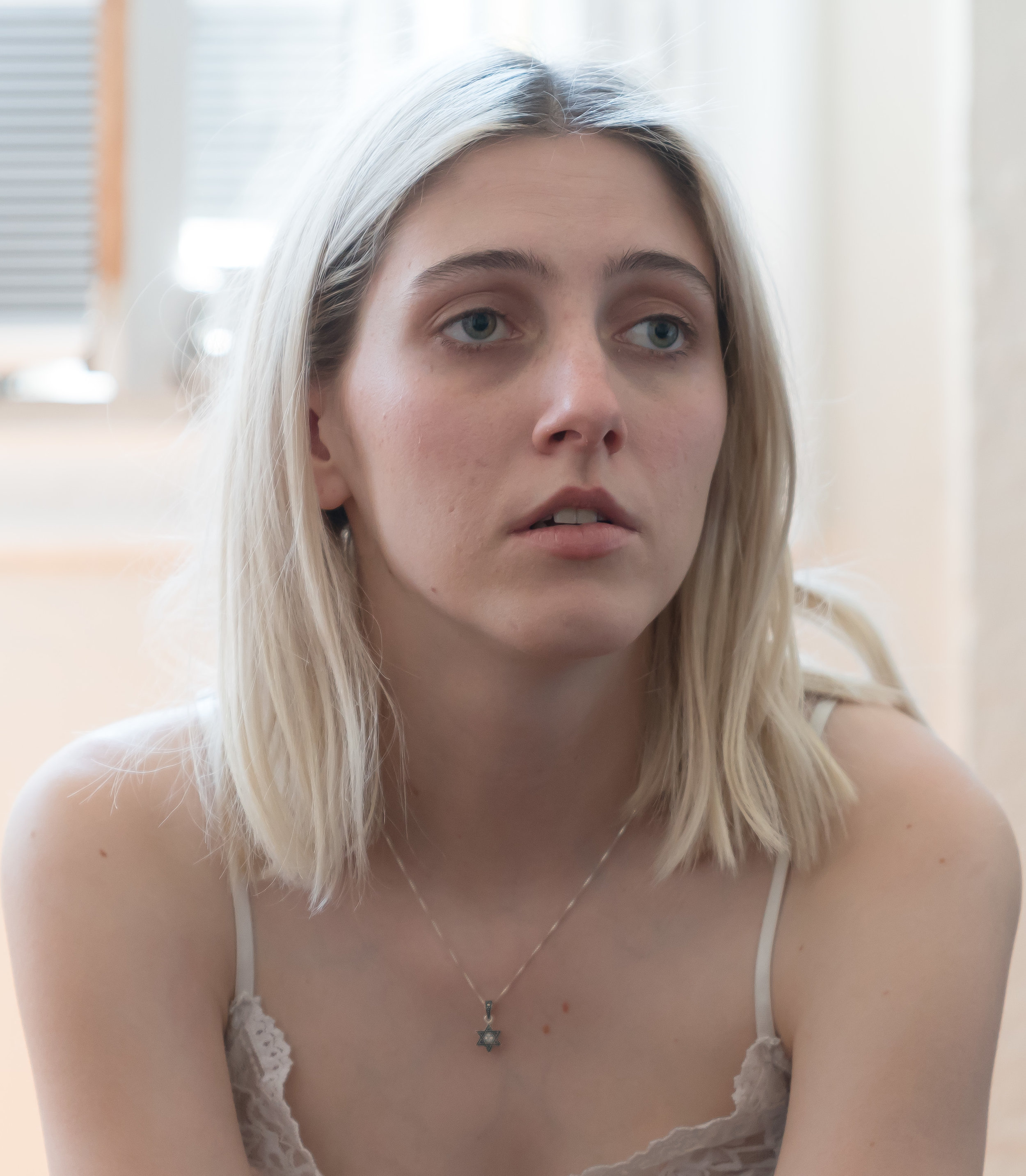 Violet Paley, a former Santa Monica College student, being interviewed by a reporter in her apartment in Los Angeles, California on April 26, 2018. Paley, who dated the actor James Franco, accused the actor of sexual misconduct. (Helena Sung/Corsair Photo)