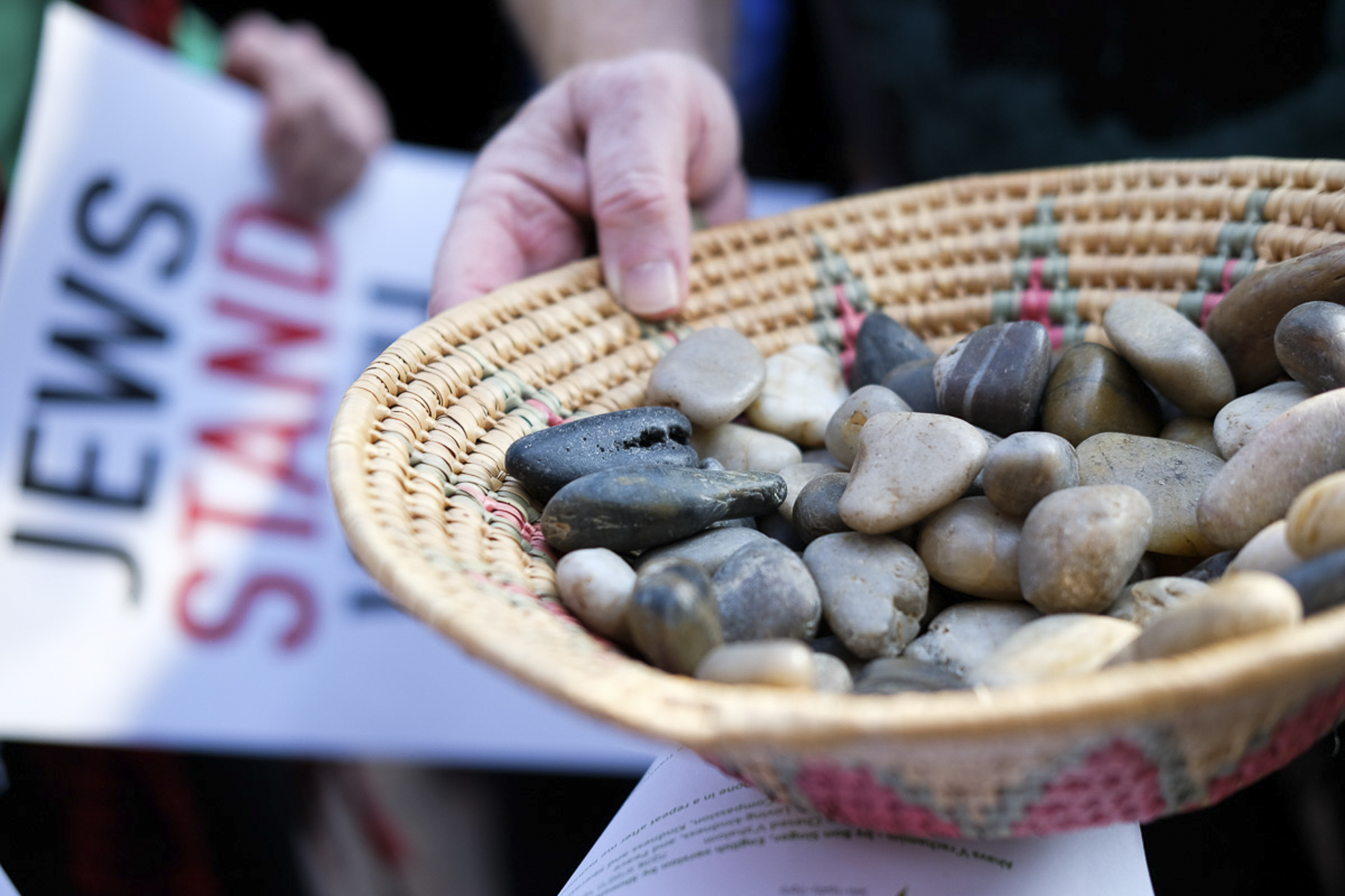  Stones were passed out during the vigil. Each stone would be placed to represent a Palestinian that was killed during the Great March of Return in Santa Monica, California on May 18, 2018. (Jayrol San Jose/Corsair Contributor) 