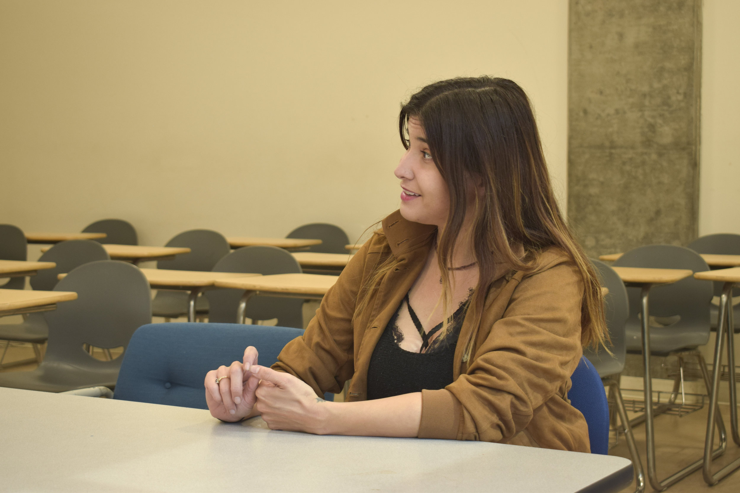  Brie Elise, president of the Women in Media Club, talking to the corsair about what she hopes to accomplish with the club and to someday have the club grow and include others besides SMC students. Tuesday May 8, 2018. Santa Monica, California.  (Dia