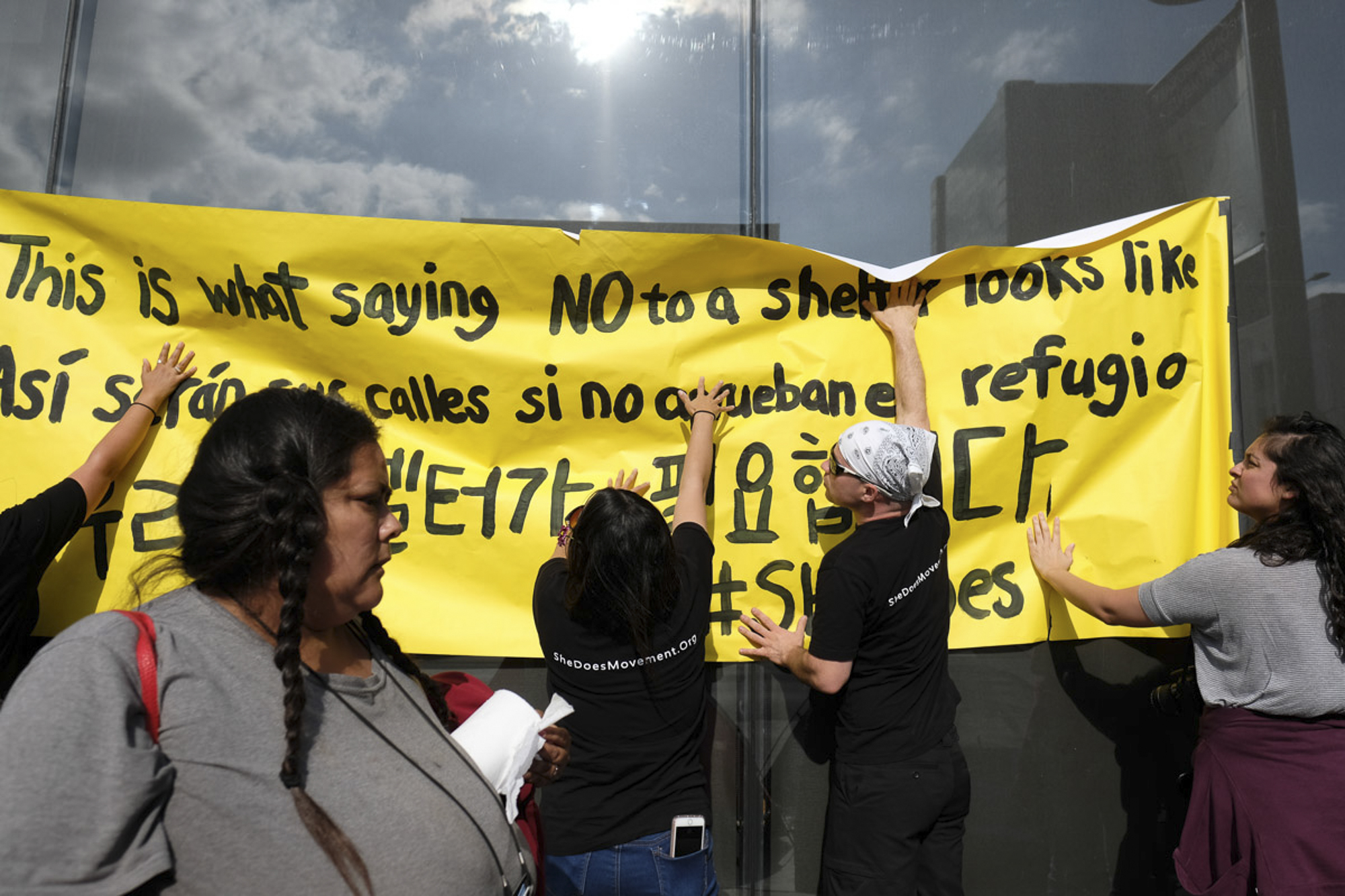  #Shedoes supporters put up a sign stating what the streets would look like in Koreatown without the homeless shelter being built in Los Angeles, California on May 26, 2018. (Jayrol San Jose/Corsair Contributor) 