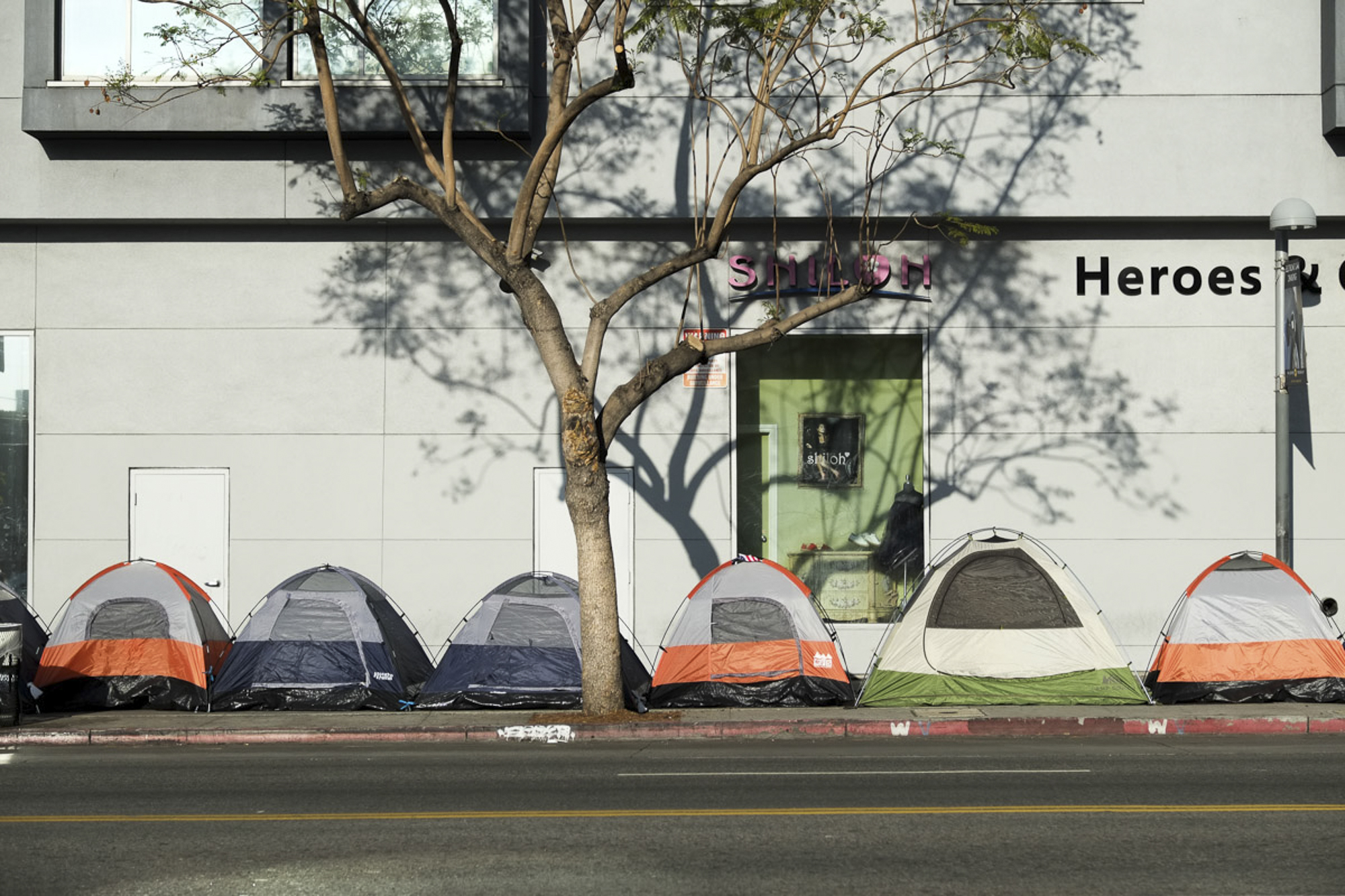  Tents are setup along Vermont Ave to demonstate what Koreatown could look like by 2021 without a homeless shelter being built in Los Angeles, California on May 26, 2018.  (Jayrol San Jose/Cosair Contributor) 