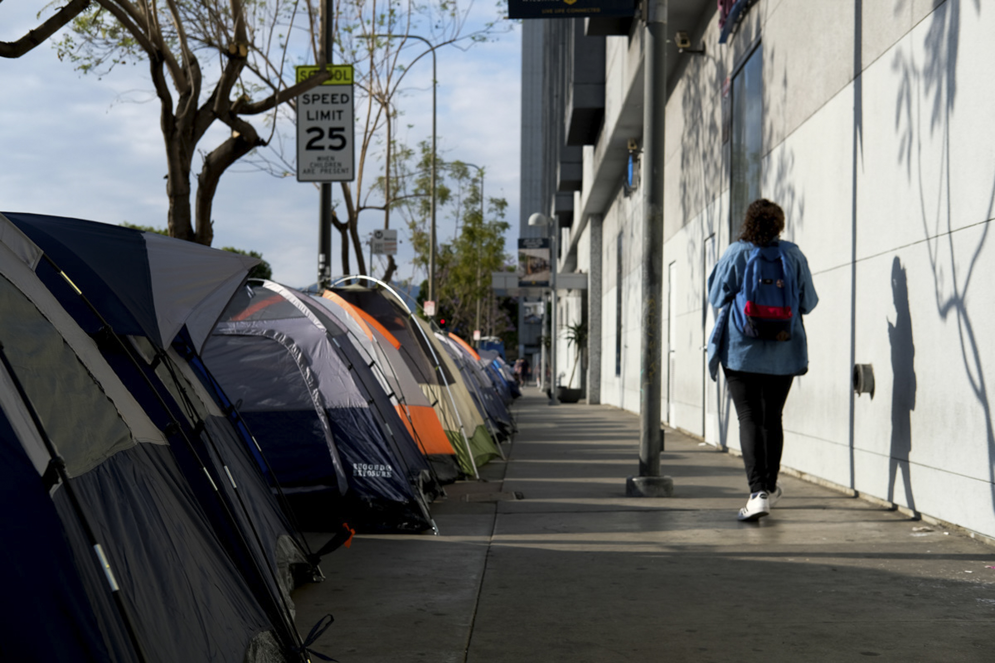  Tents setup along Vermont Ave to show the effects of not having a homeless shelter built in Koreatown in Los Angeles, California on May 26, 2018.(Jayrol San Jose/Corsair Contributor) 