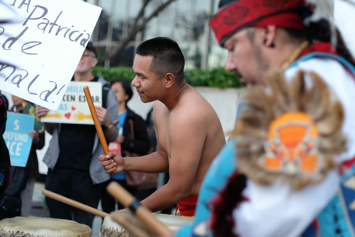 Aztec tribal drummers played during a ceremonial dance at the Justice for Claudia vigil in Los Angeles, California on Saturday June 1, 2018.(Jayrol San Jose/Corsair Contributor)