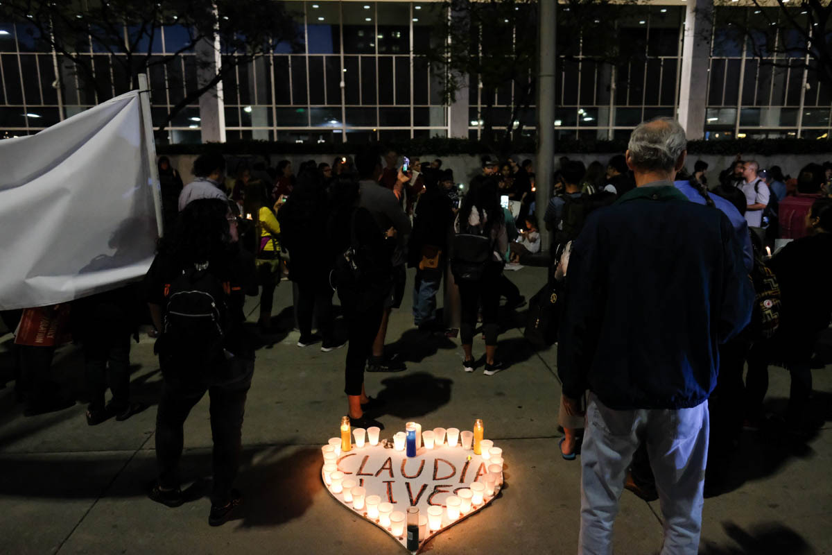  Proteters gather in front of the United States Citizenship and Immigration Service building in Los Angeles, CALIF on June 1, 2018 for a vigil for the lost life of Claudia Gomez. She was shot by border patrol agents  while trying to cross into the Un