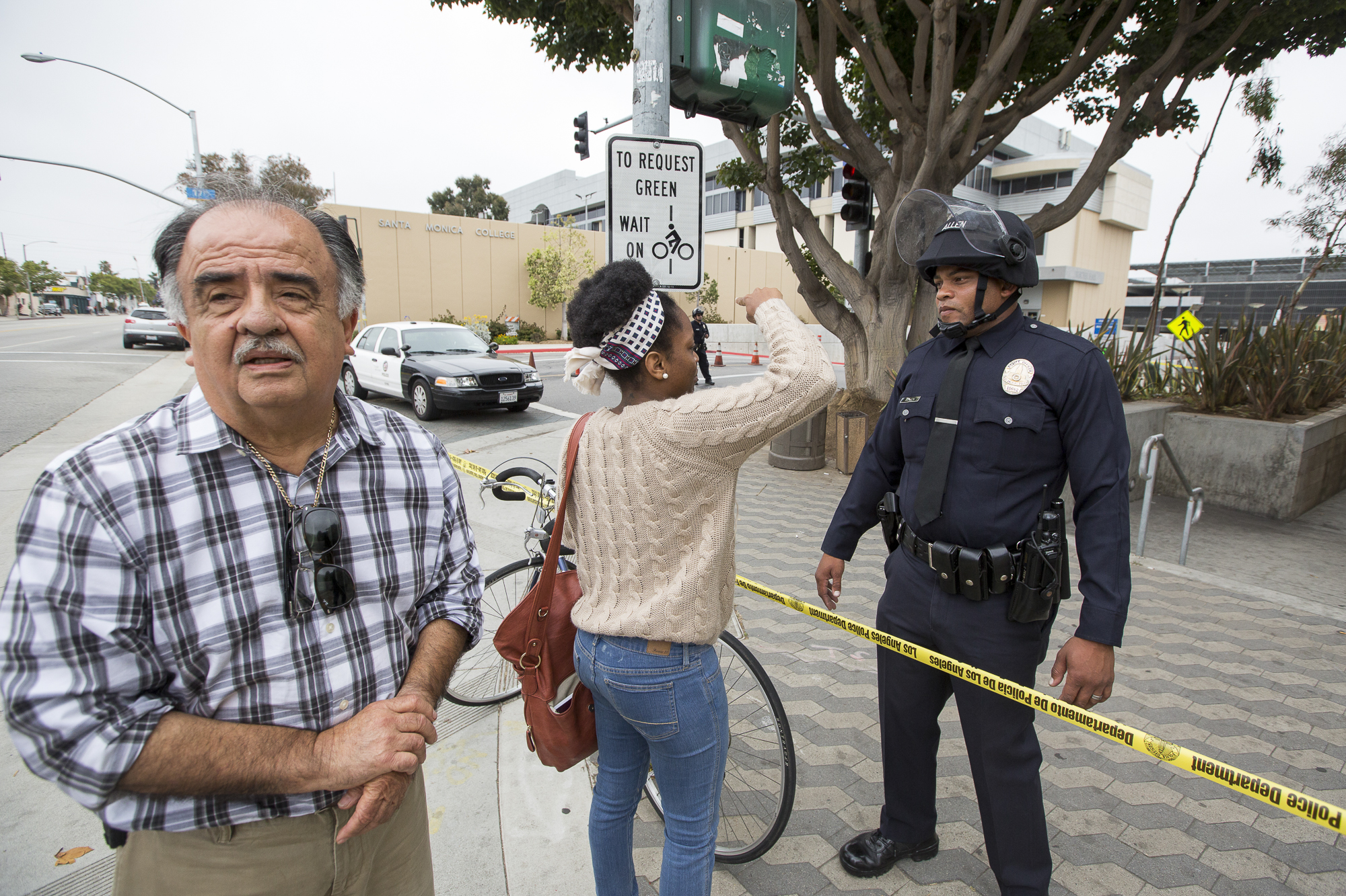  Professor Raul Ruiz waits at the police line after being evacuated in the middle of giving a final exam due to a shooting on the main campus of Santa Monica College on June 7, 2013 in Santa Monica, California. (Jose Lopez/Corsair Contributor) 