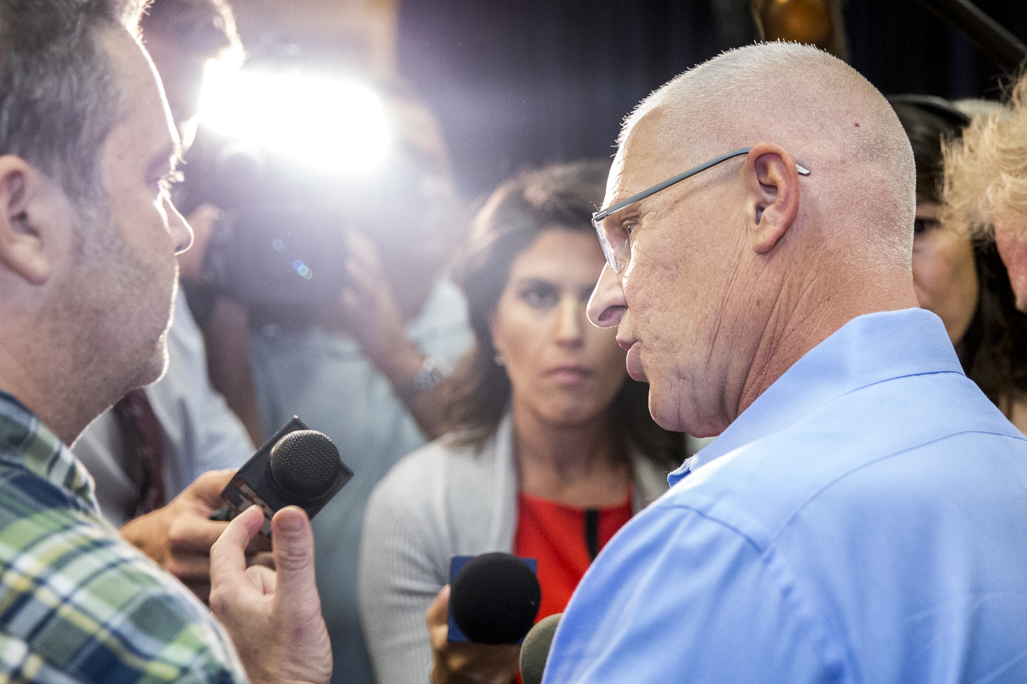  La Councilman Mike Bonin takes questions from the press regarding the building of a homeless shelter at the former metro bus lot at 100 E. Sunset in Venice that would house 100 people during the town hall that took place at Westminster Elementary Sc