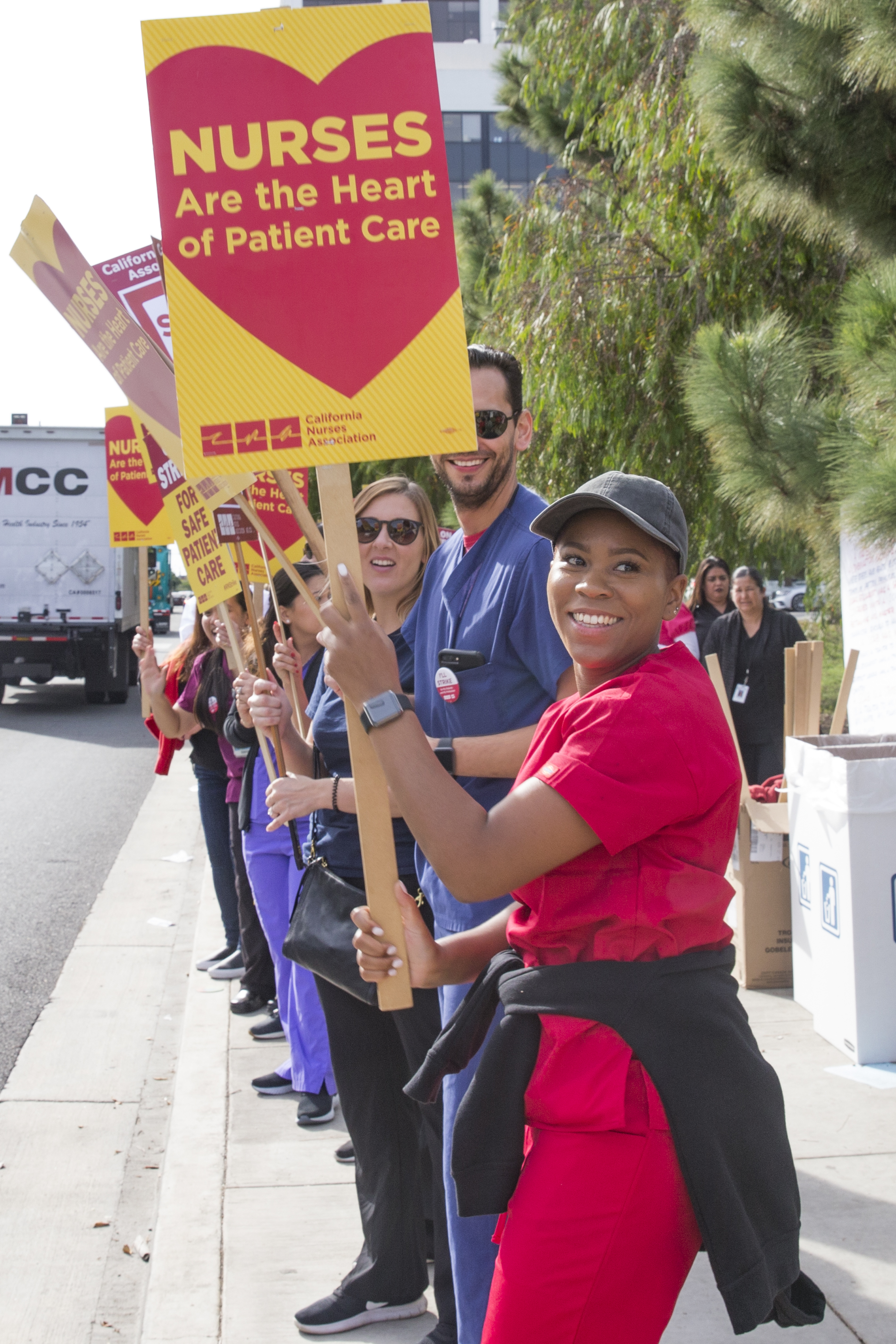  Members of the California Nurses Association protest at a Nurses Strike outside of Providence Saint Johns Health Center in Santa Monica, California on November 27, 2018. The nurses were striking over the unfair treatment they are receiving from Prov