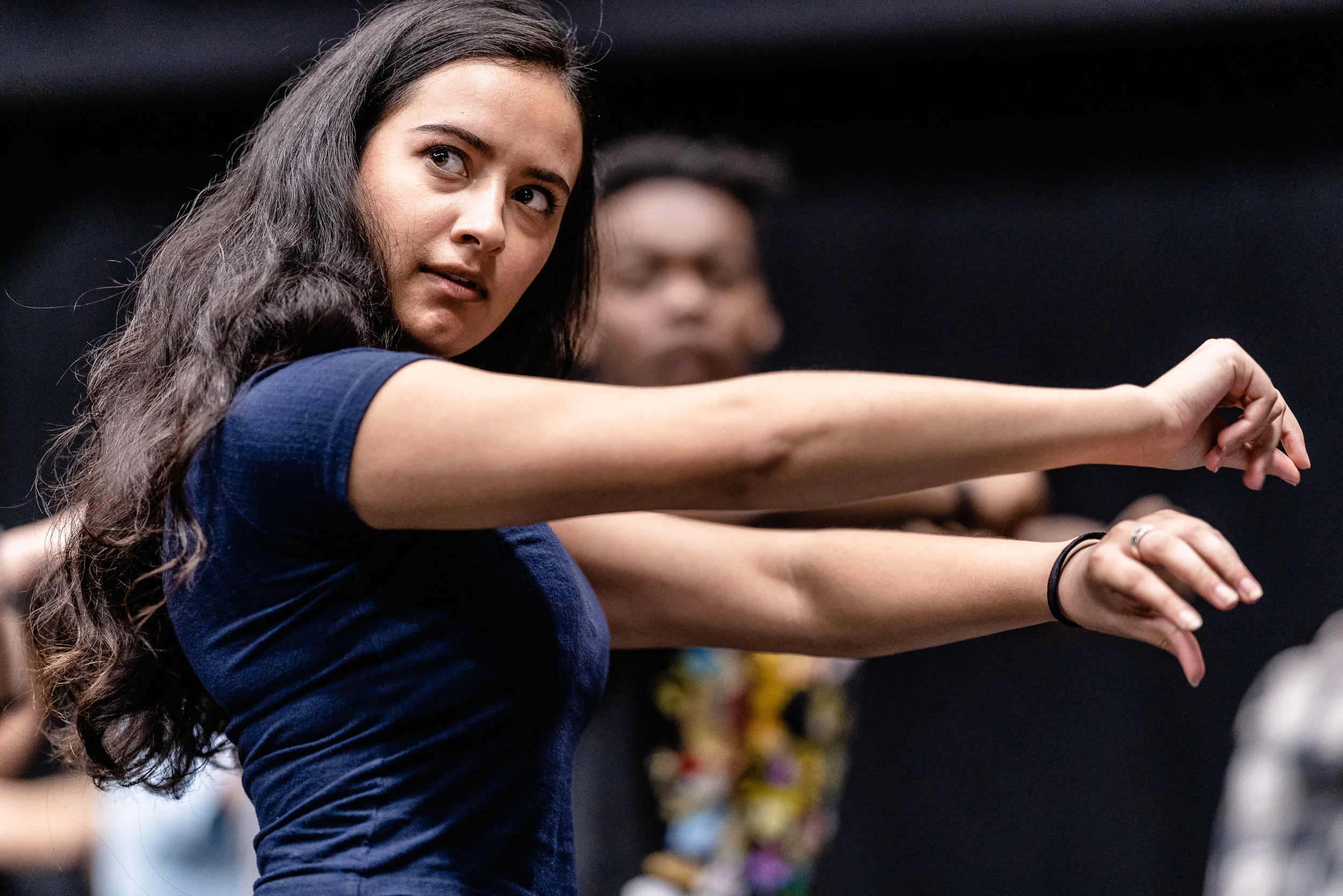 Julia Michelle, 26, an SMC Theatre Arts major from Umeå, Sweden, rehearses flamenco choreography for her role as Lady Macbeth in the SMC production of Flamenco Macbeth at the SMC Studio Stage on Thursday, March 21, 2019. As soon as this dance rehearsal ended, Michelle had to dash from the Studio Stage to SMC’s Main Stage to participate in the Tech Rehearsal for her role as Mistress Quickley in the SMC production of Shakespeare in Love. Flamenco Macbeth is an adaptation of Shakespeare’s Macbeth by SMC Theatre Arts department chair Perviz Sawoski. The play will be performed at the SMC Studio Stage, a 100-seat thrust stage, from April 26 through May 5, 2019. (Glenn Zucman/The Corsair)