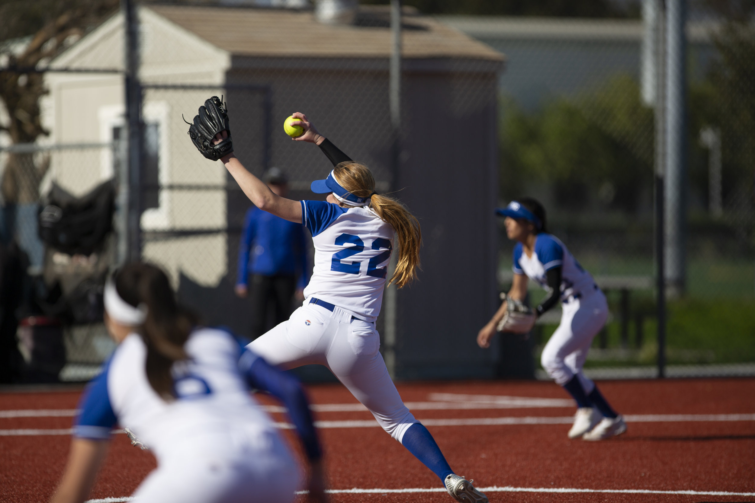  Ireland Miessau, from Santa Monica College softball team playing at home vs Moorpark team, Thursday, March 7, 2019 in Santa Monica, Calif. 