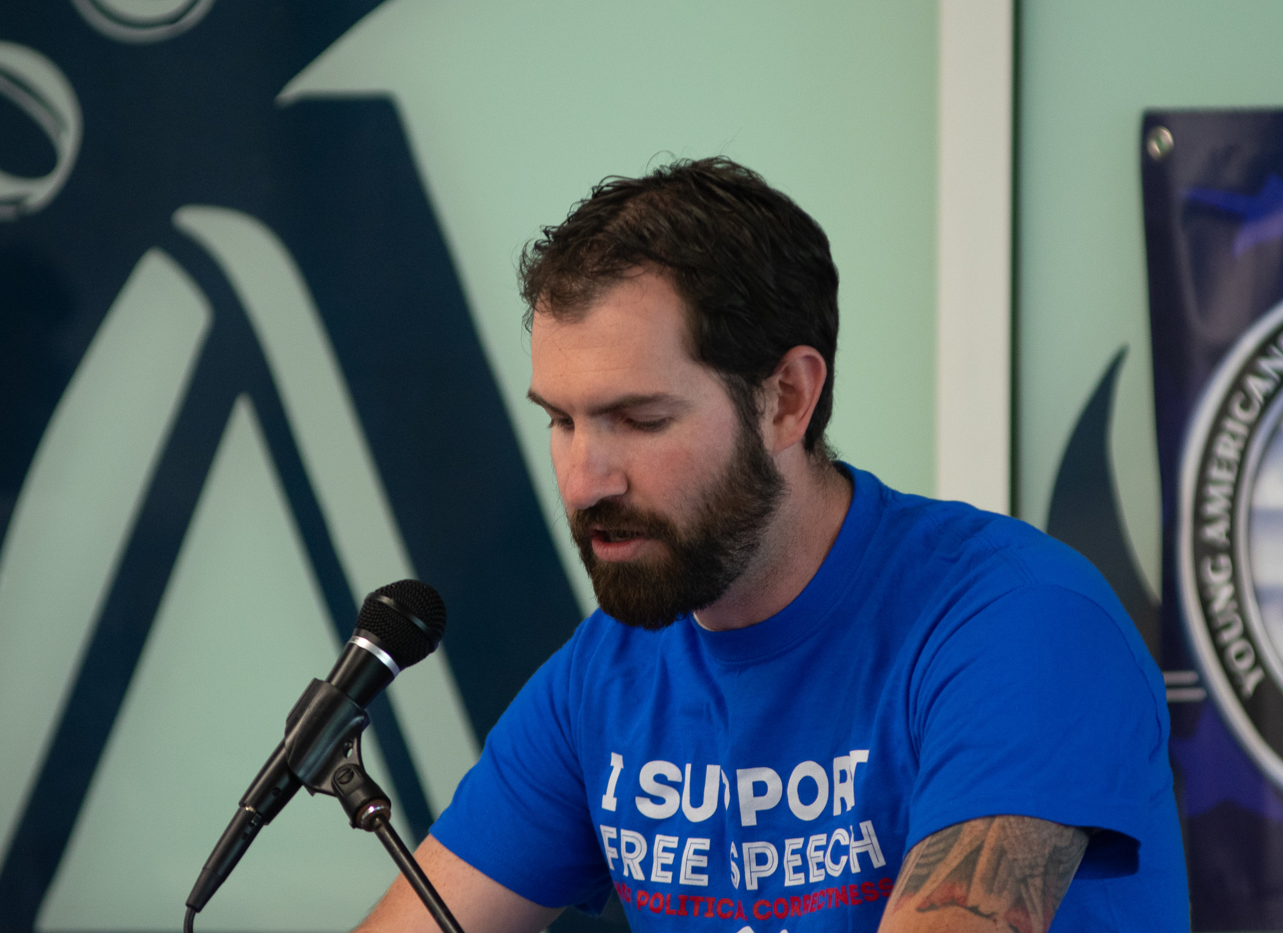  Caleb Gomez at a political debate hosted by the Inter Club Council at the Cayton Center at Santa Monica College’s main campus on Tuesday April 16 2019. (Conner Savage Corsair Staff) 