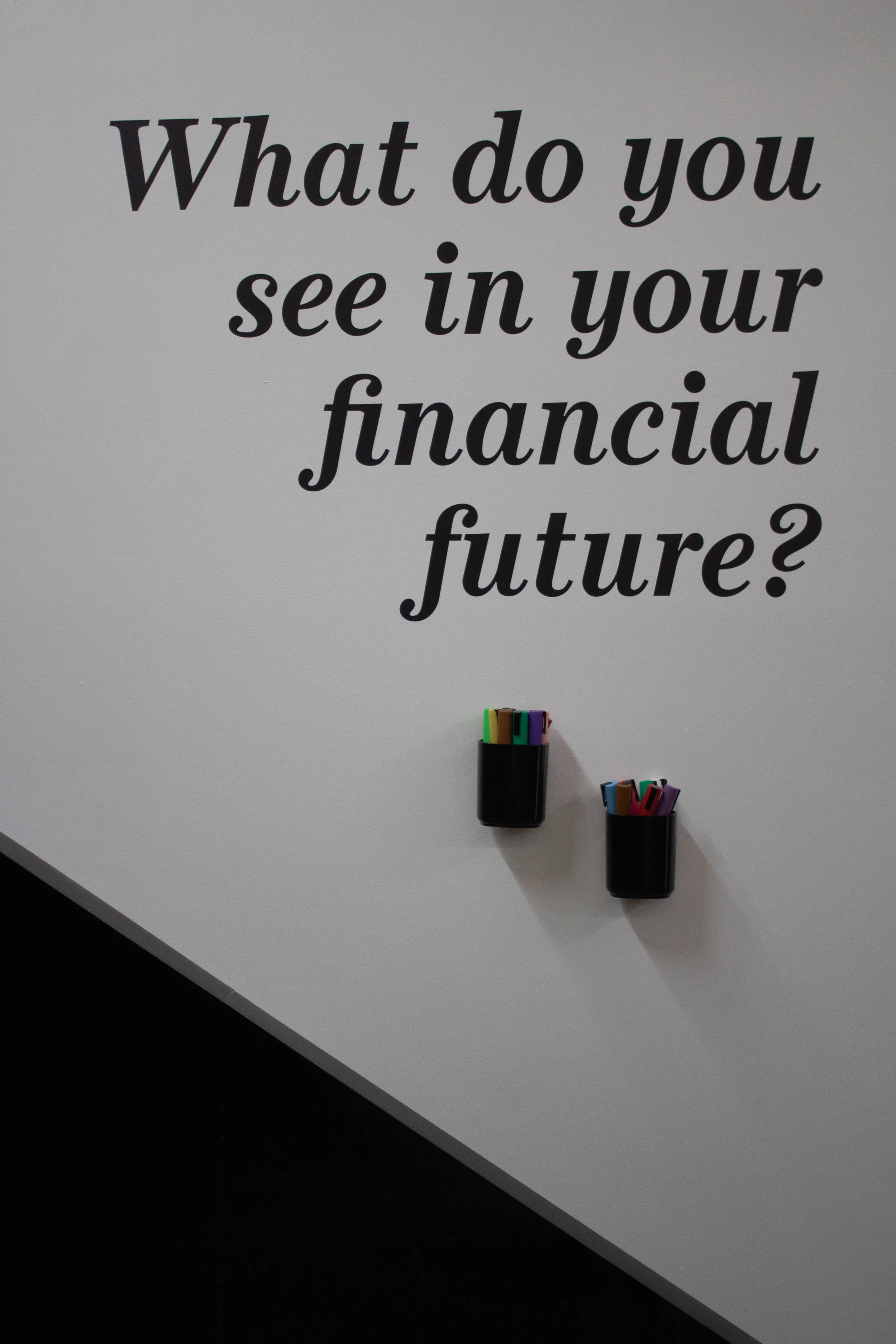  A wall at the end of the walkthrough portion of Stacks House, where attendees can write inspiring messages using what they’ve learned throughout the pop-up experience focused on money. April 16, 2019, Los Angeles, California. Danica Creahan / The Co