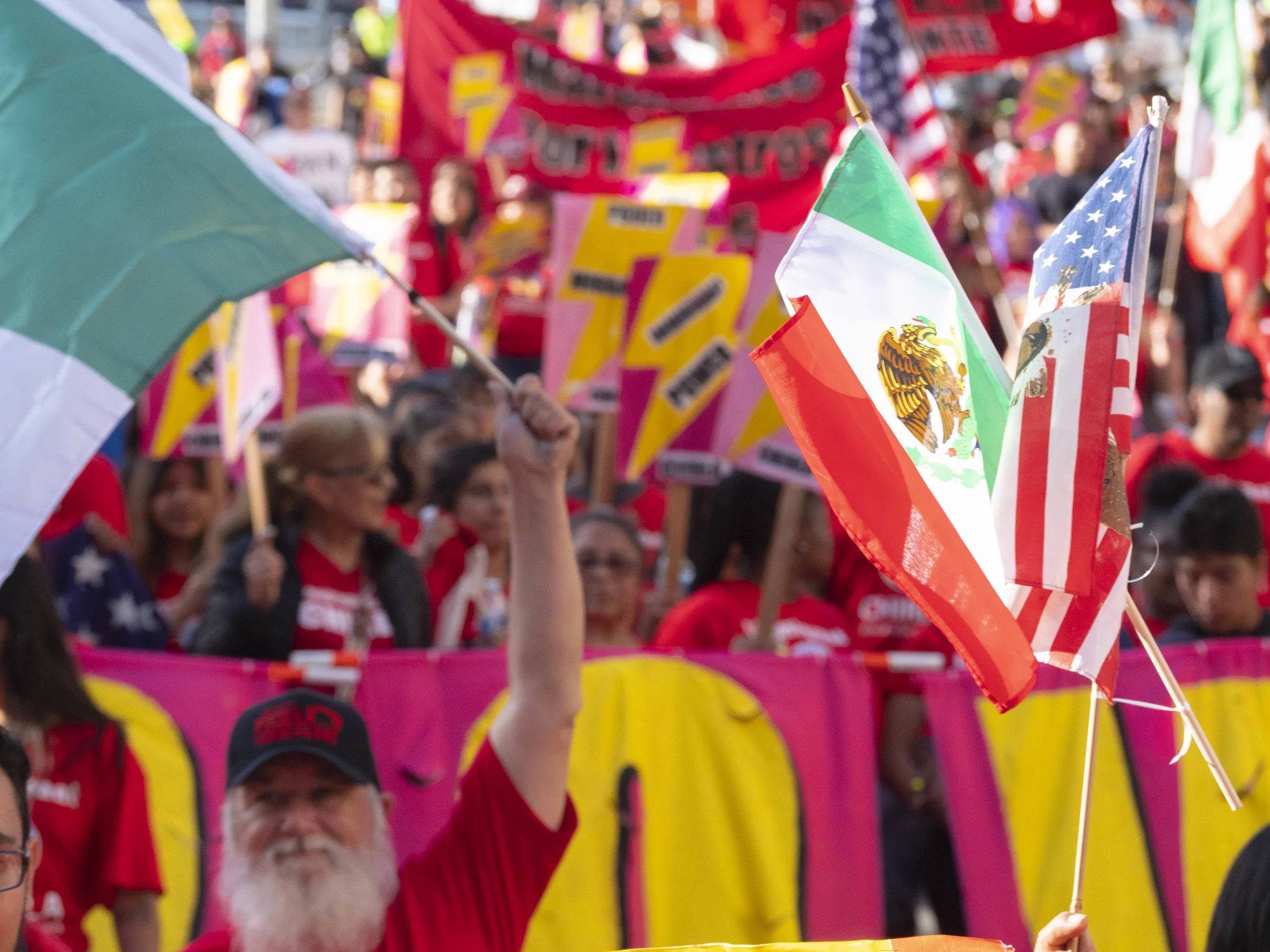 Marchers at the May Day March from MacArthur Park to City Hall on Wednesday, May 1, 2019, Los Angeles California. (Victor Noerdlinger/Corsair)