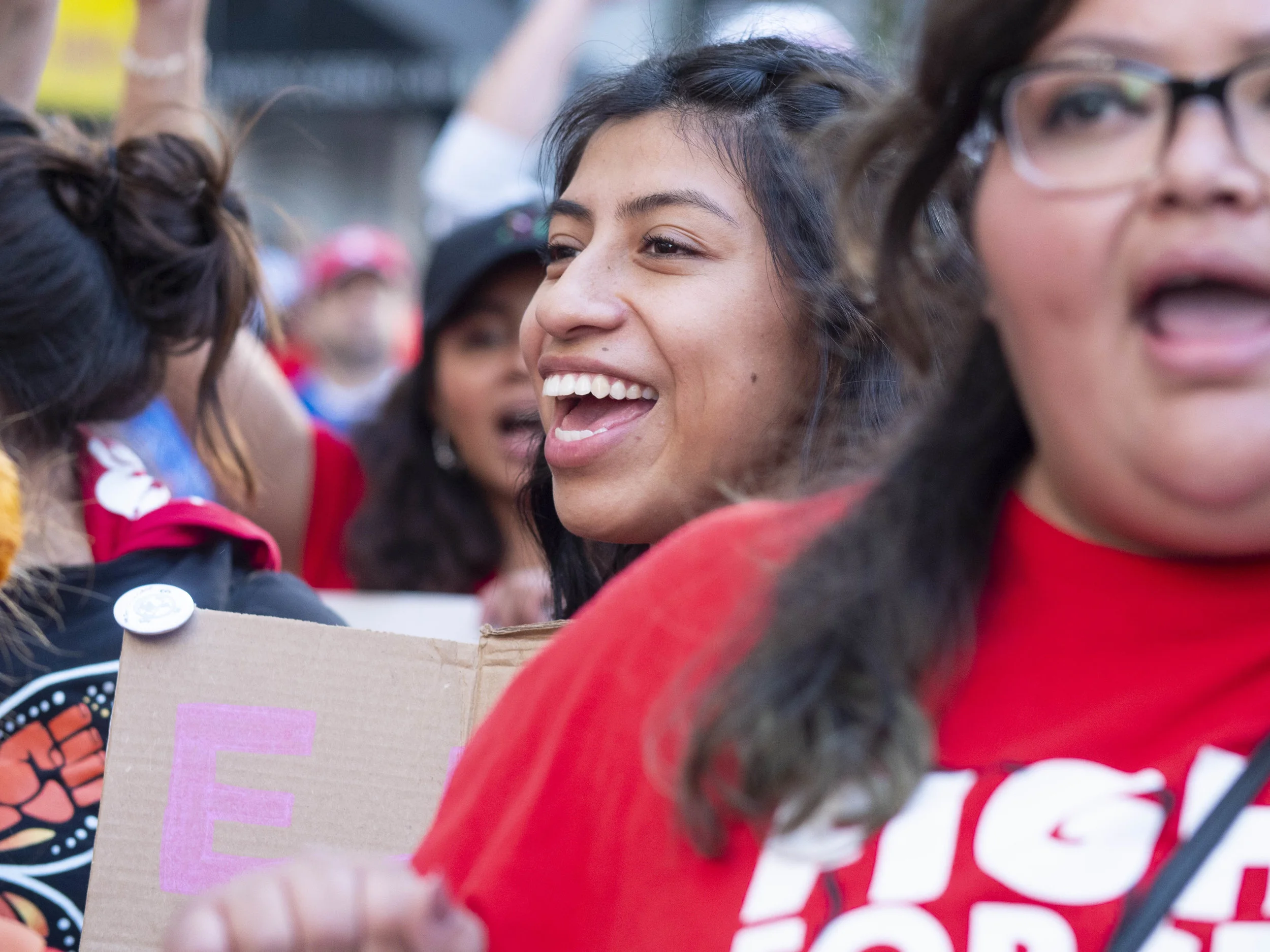 Marchers chant during the May Day March from MacArthur Park to City Hall on Wednesday, May 1, 2019, Los Angeles California. (Victor Noerdlinger/Corsair)