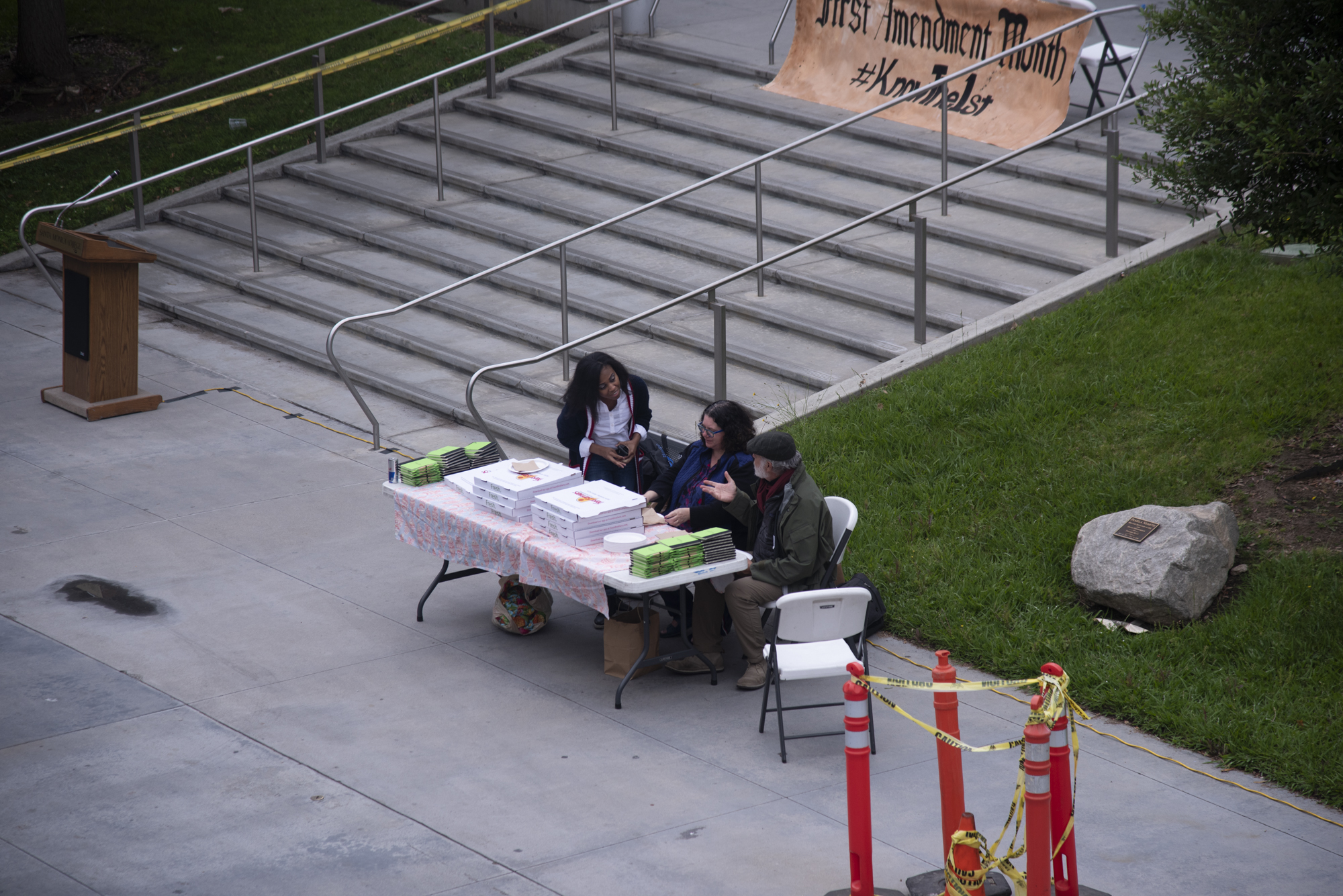  On May9 2019 at Santa Monica college in front of the library it was first amendment  mouth instructors 